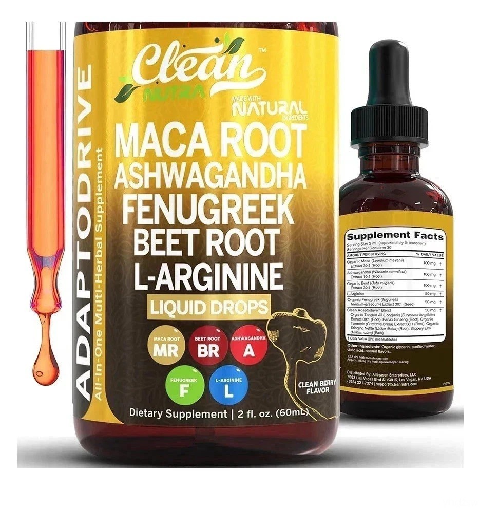 Maca Root Organic Liquid Supplement Drops with Ashwagandha Fenugreek Beet NEW