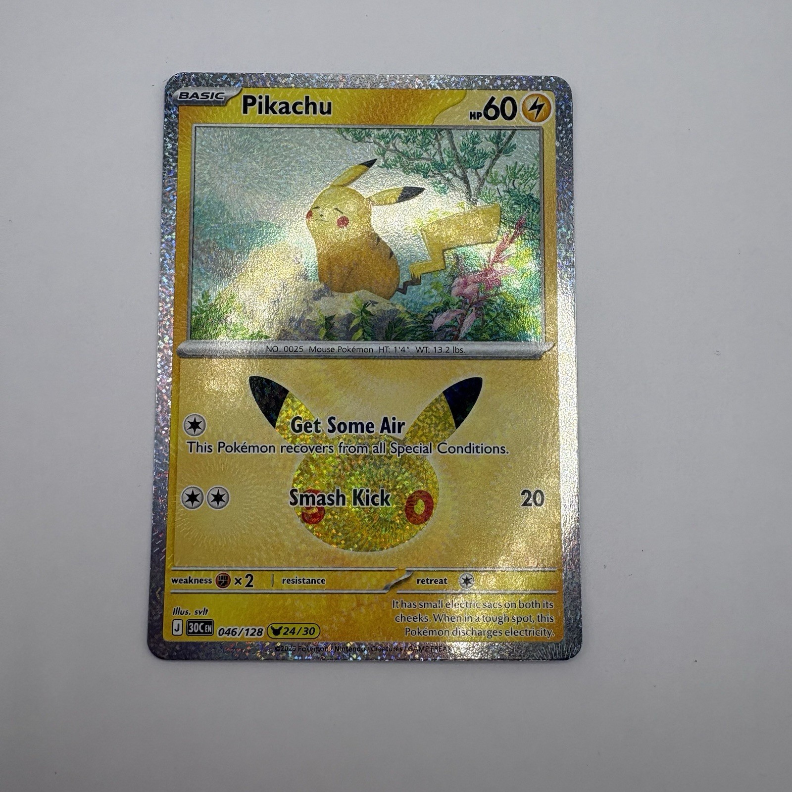 Pikachu - 046/128 - 24/30 Pikachu Rare ME: 30th Celebration Pokemon Holo NM