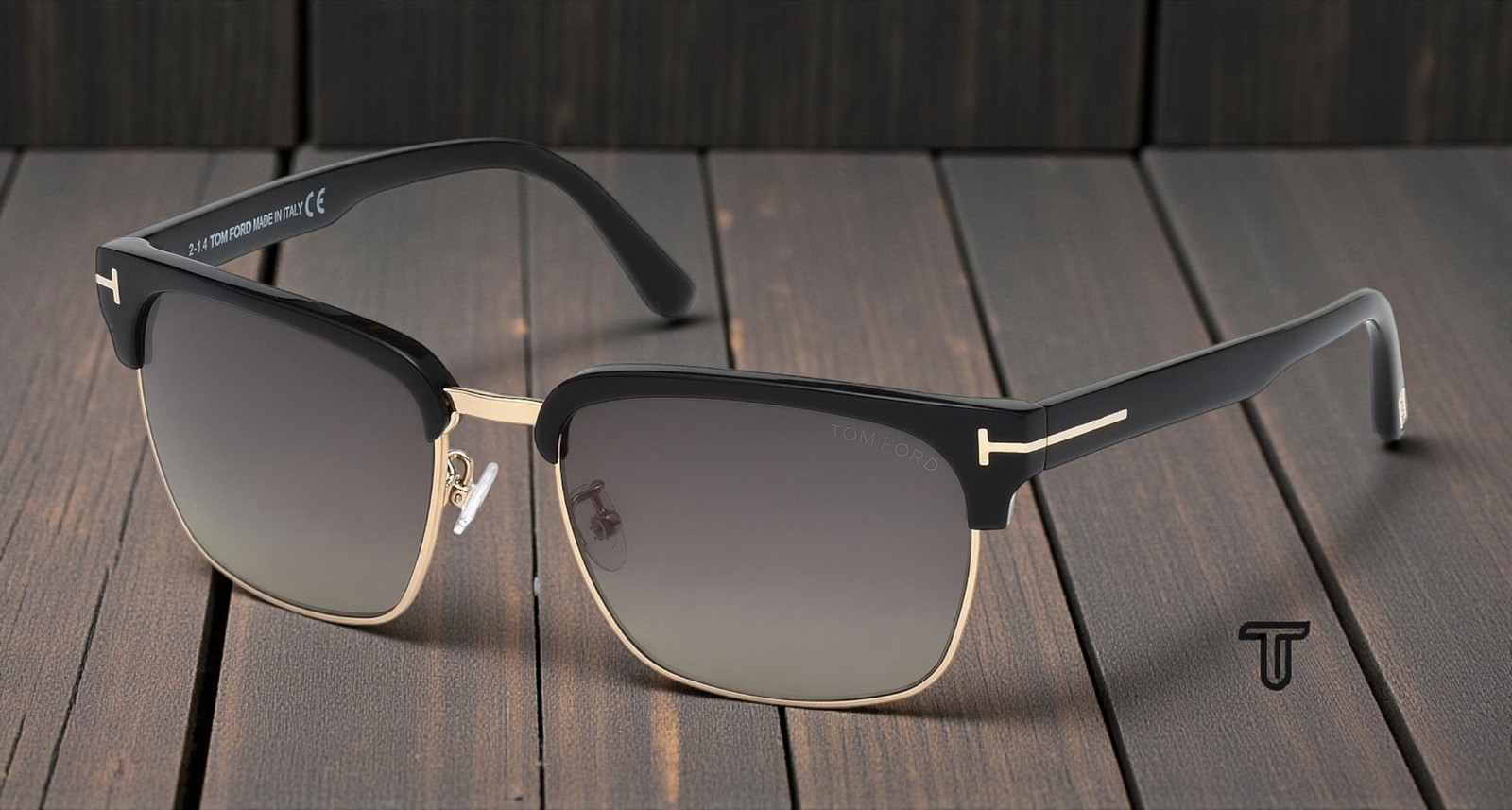 Tom Ford River FT0367 01D Shiny Black Smoke Polarized 57 mm Men\'s Sunglasses