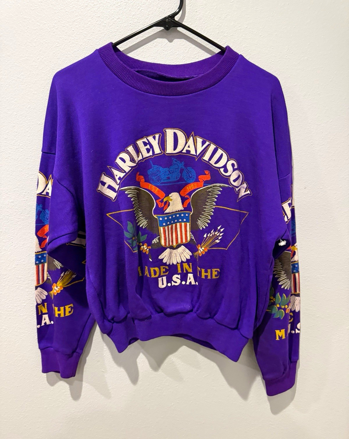VINTAGE Harley-Davidson Purple Eagle Graphic Crewneck Pullover Sweatshirt M / L