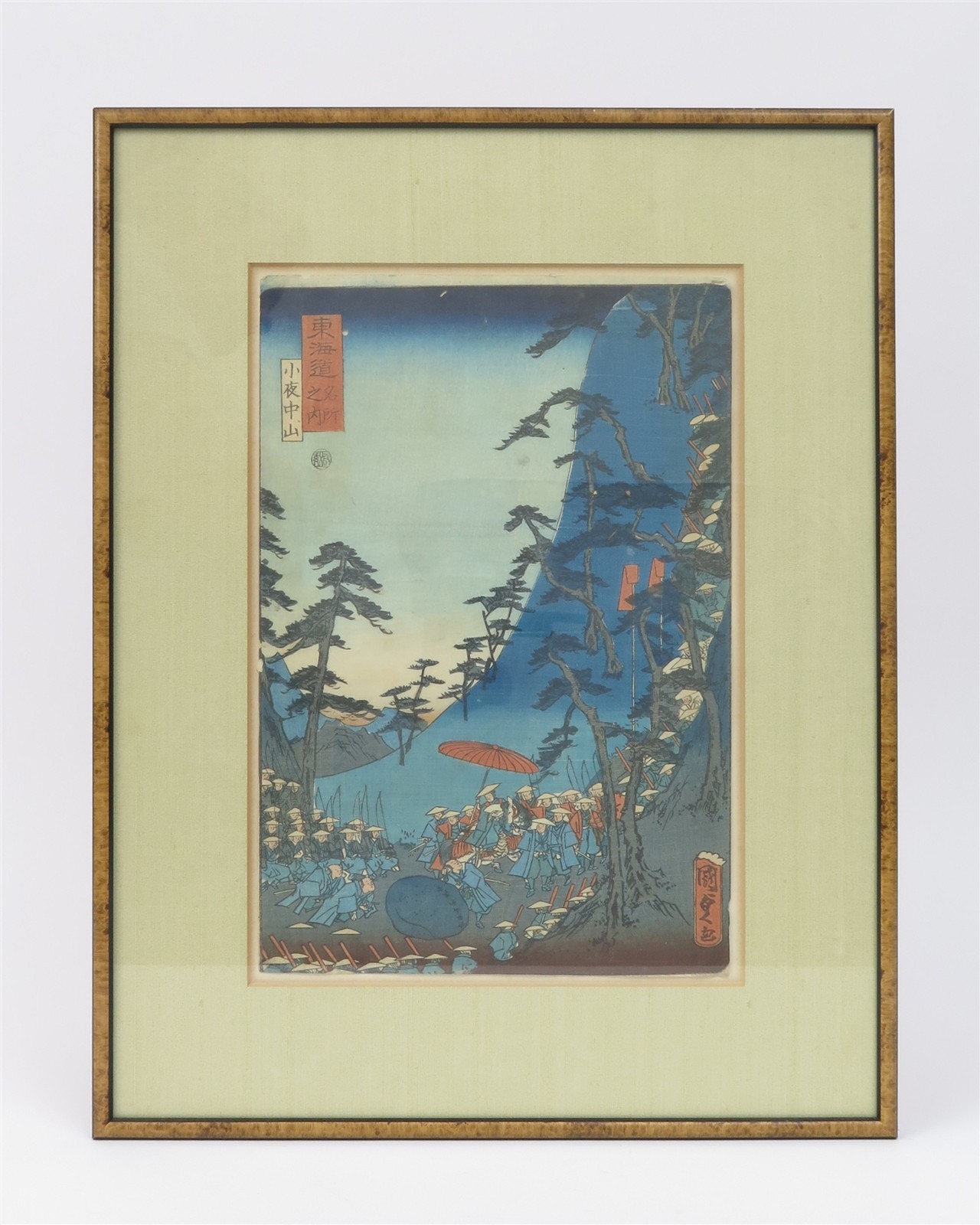 Original Framed Ukiyo-E by Kunsada Utagawa Crying Rock from Places of Tokaido