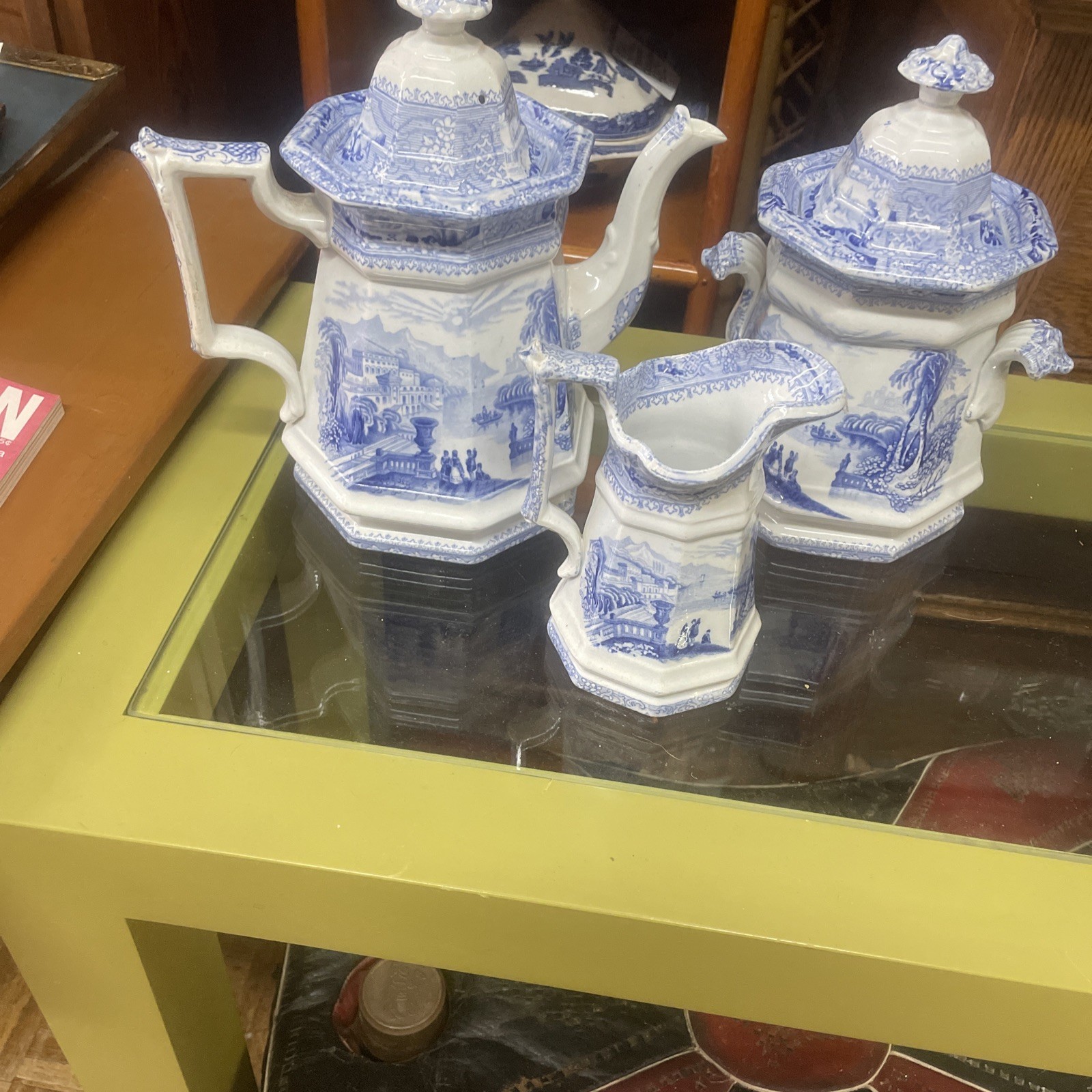 Wedgwood Columbia Blue Transferware 1848 Tea Set Teapot Sugar Creamer 