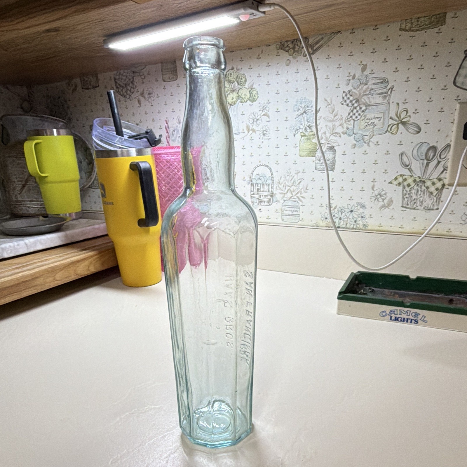 Antique Haas Bros San Francisco Aqua Glass Embossed Bottle Early 1900s