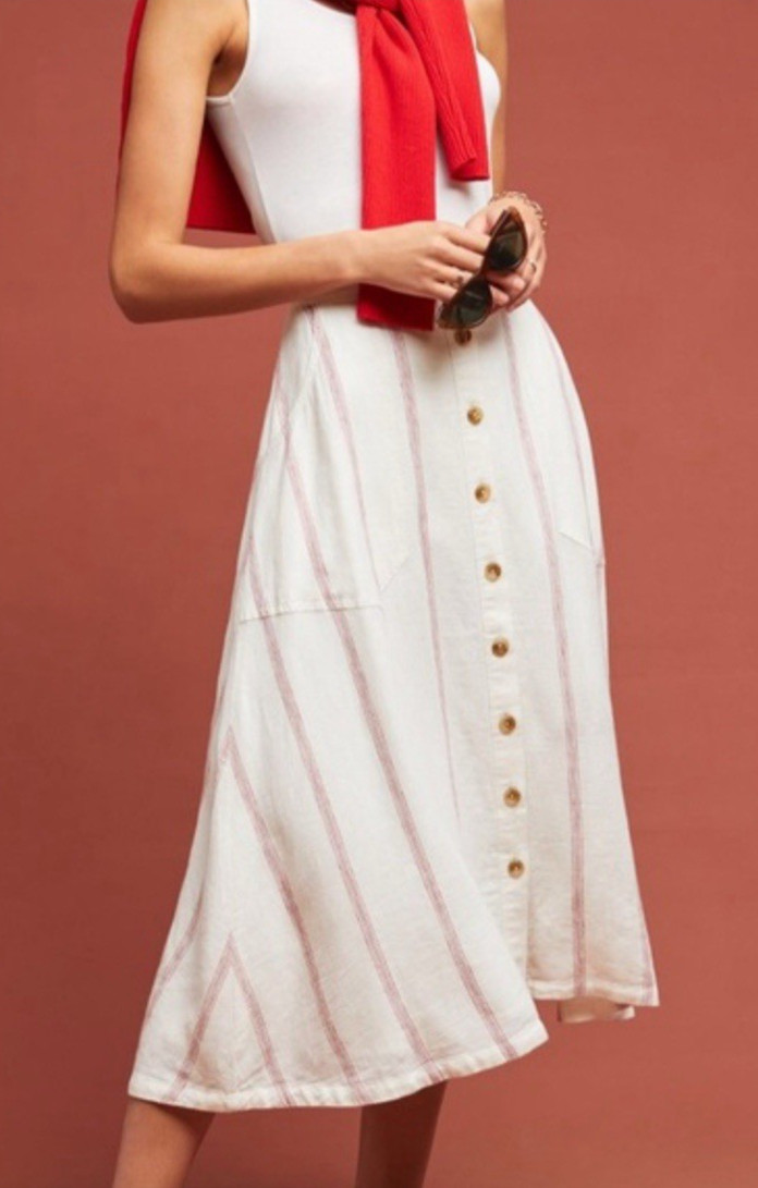 Anthropologie 8 NWT Amarie Midi Skirt French Ticking Stripe button front Bin-B Anthropologie 8 NWT Amarie Midi Skirt French Ticking Stripe button front Bin-B