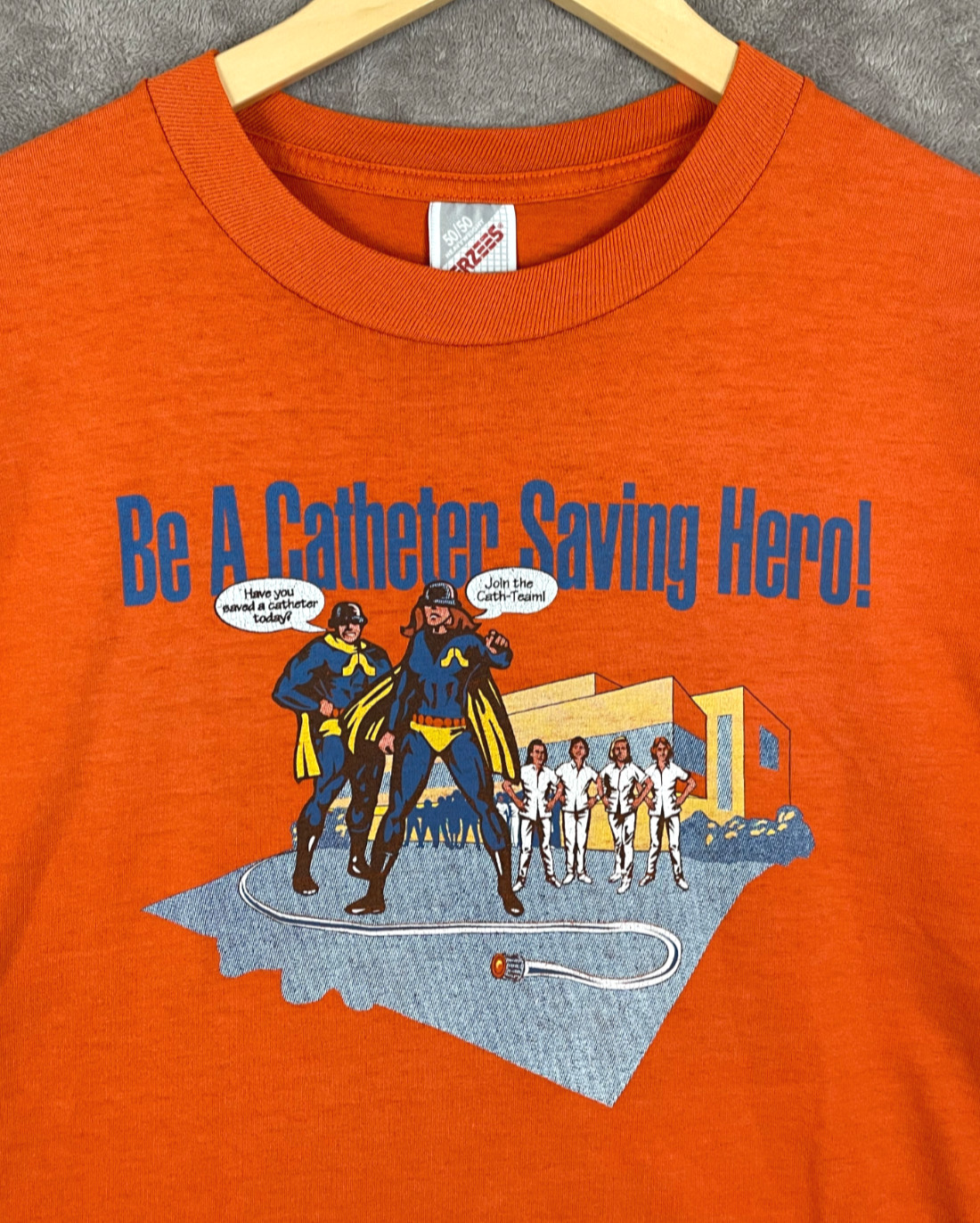 Vintage 90s Hospital Humor Single Stitch Jerzees T-Shirt Mens XL Orange USA Made