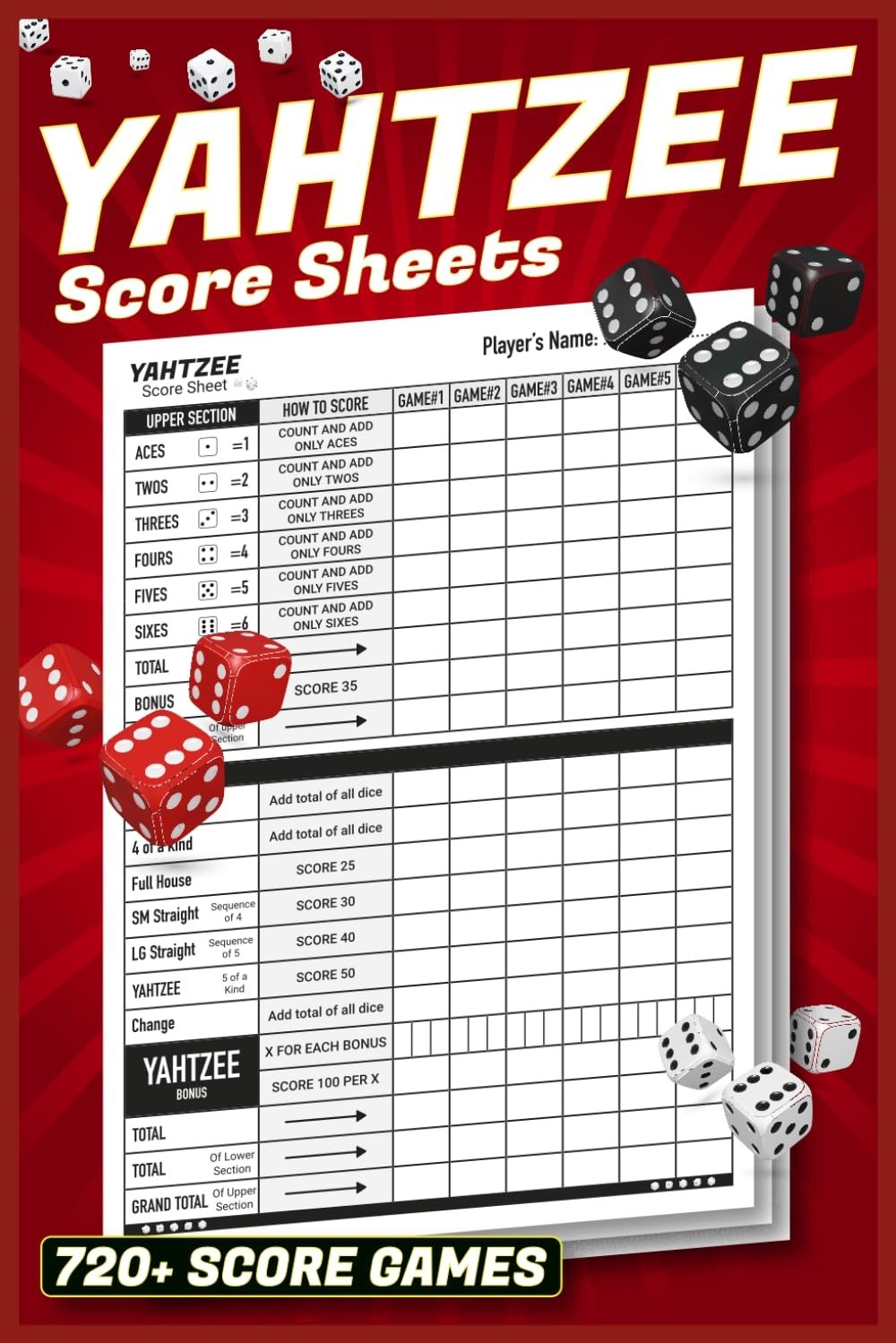 Score Pads for Yahtzee : Large Print 6X9 Yahtzee Score Sheets 720+ Games for Sco Score Pads for Yahtzee : Large Print 6X9 Yahtzee Score Sheets 720+ Games for Sco