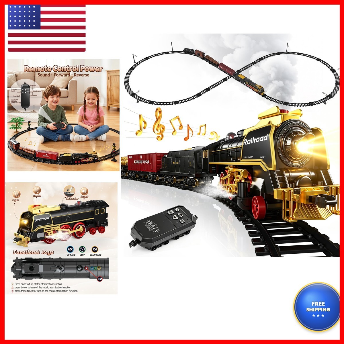 YESHIN Electric Train Set Remote Control Smoke Lights Sound Luxury Tracks YESHIN Electric Train Set Remote Control Smoke Lights Sound Luxury Tracks