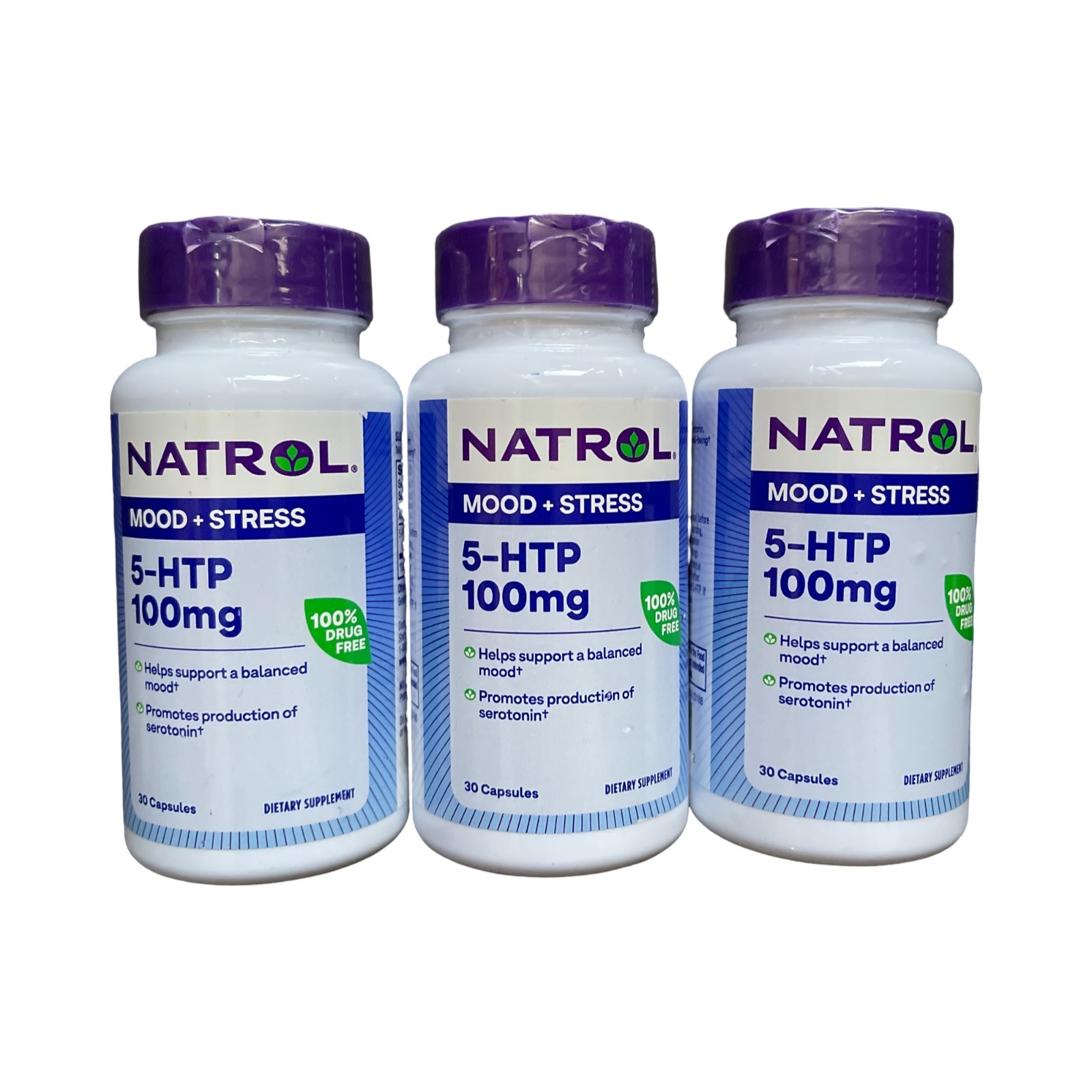 Natrol 5-HTP 100mg For Mood & Stress 30 Caps ea.  ** 3 Bottles** Exp 06/27