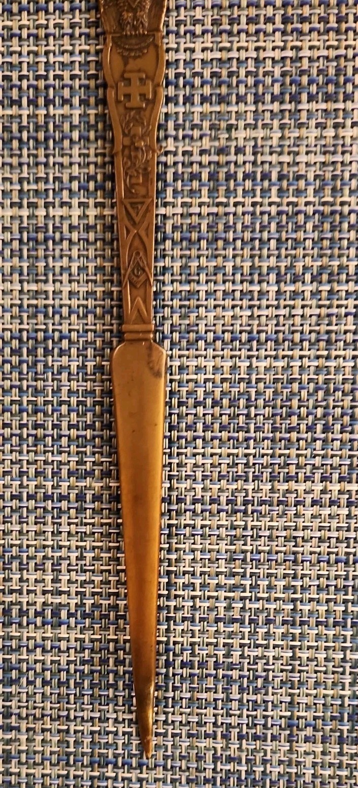 Antique c1920s Scottish Rite Masons Seattle  Freemasonry Brass Letter Opener