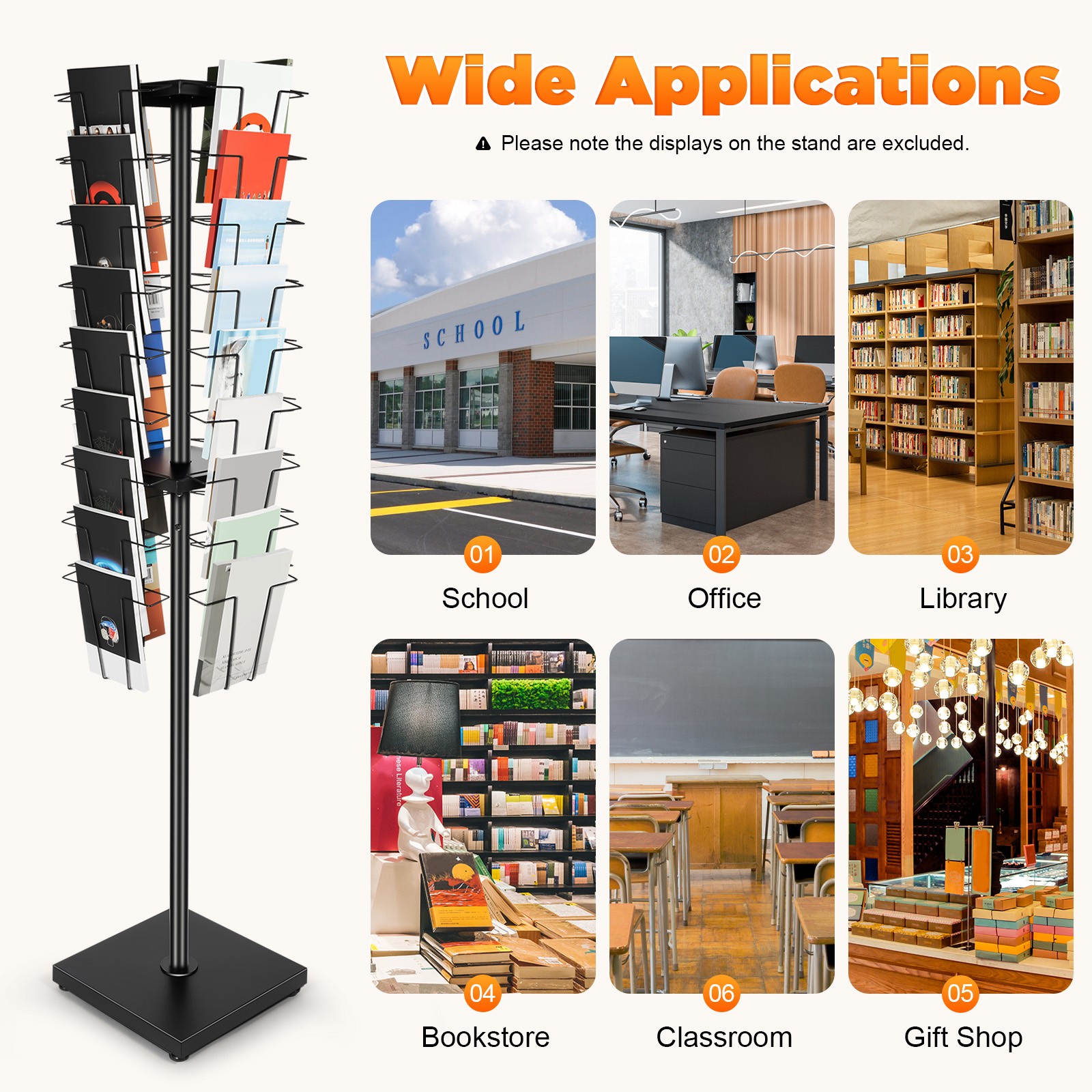 Modern Rotating Brochure Display Stand Detachable Magazine Rack With 36 Pockets