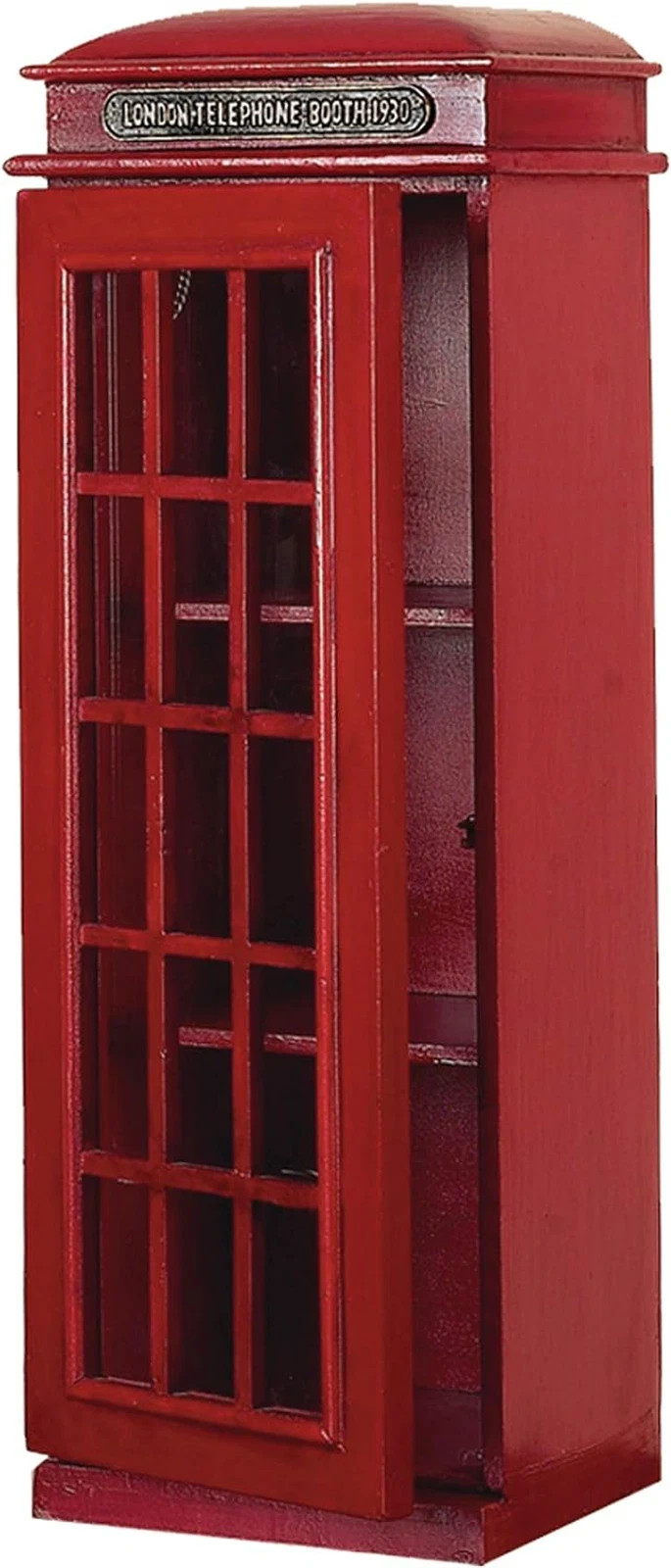 Vintage London Booth Red Wooden Storage Cabinet with 2 Shelves