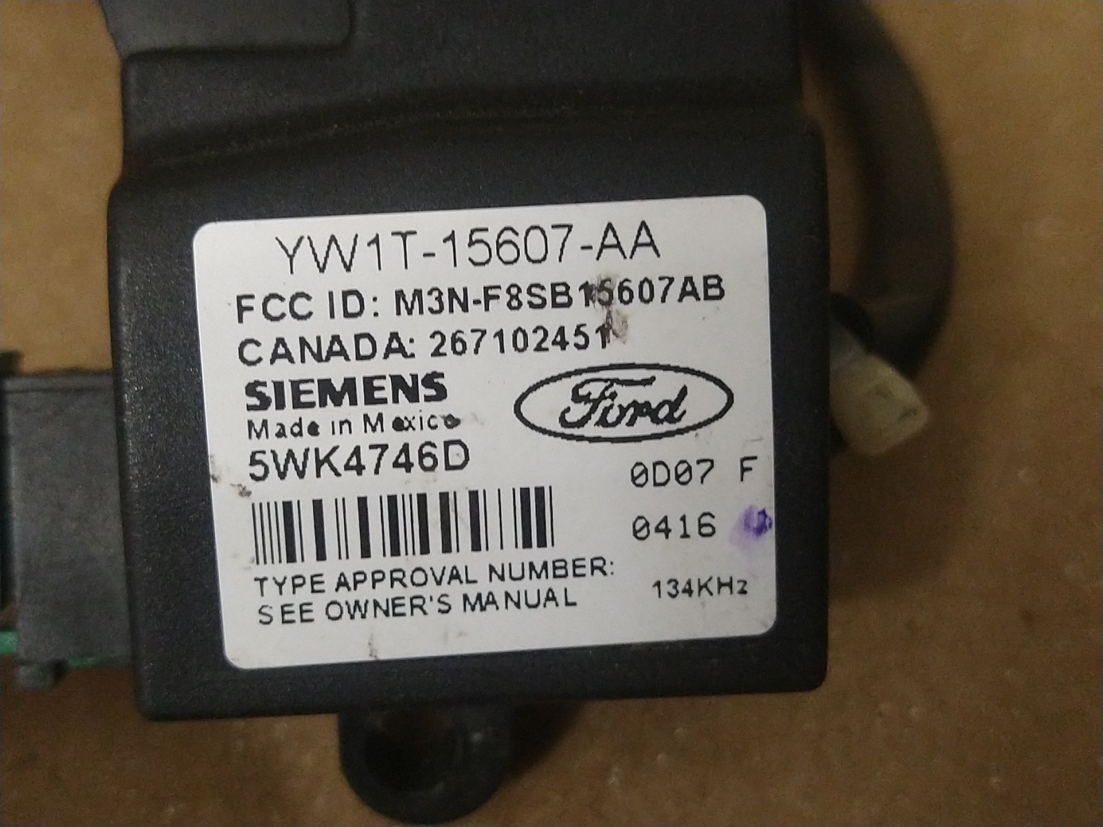 FORD/MERCURY ANTI THEFT PATS TRANSCEIVER YW1T-15607-AA