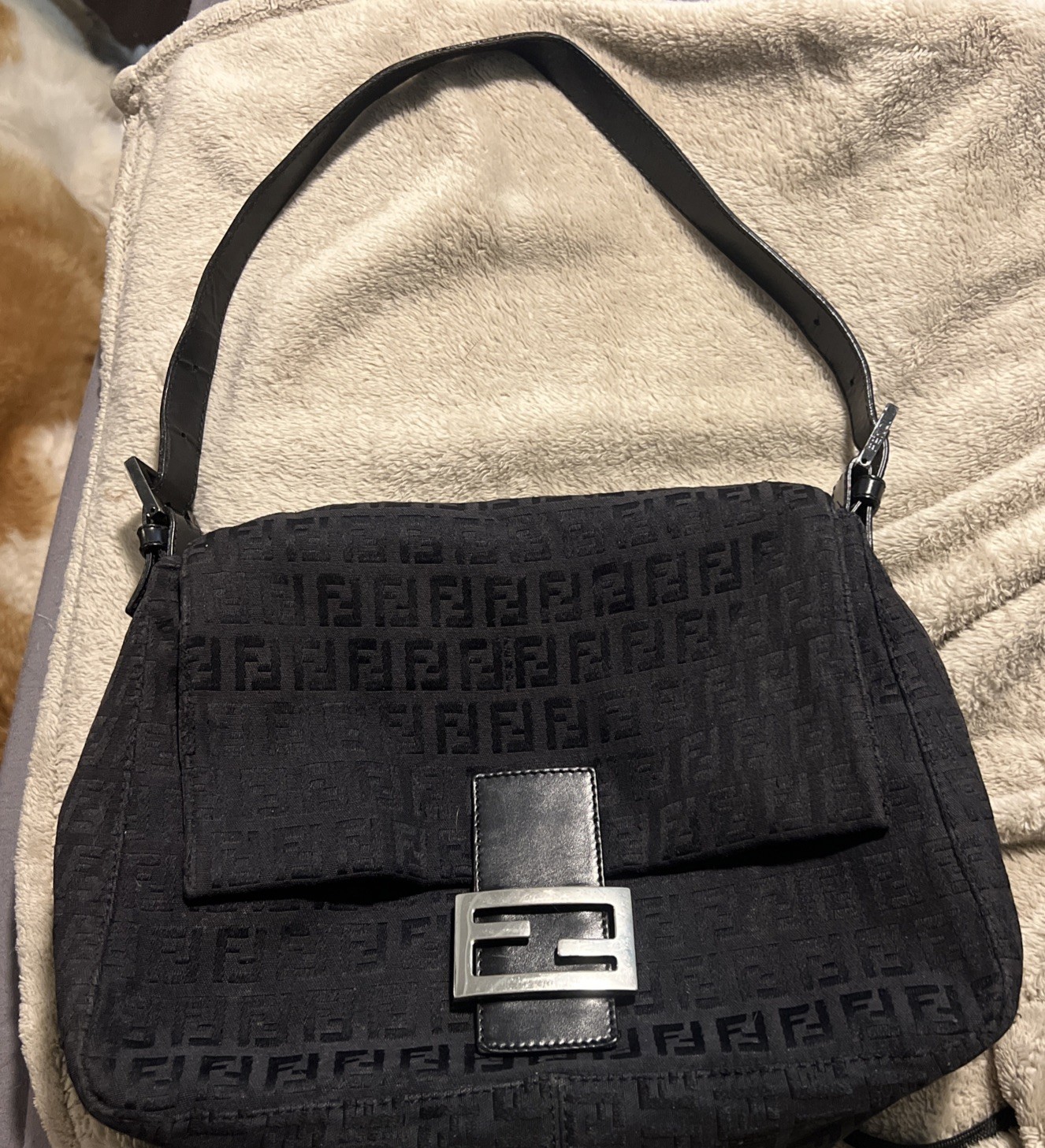 Vintage Fendi Zucchino Forever Mama Shoulder Bag in Black