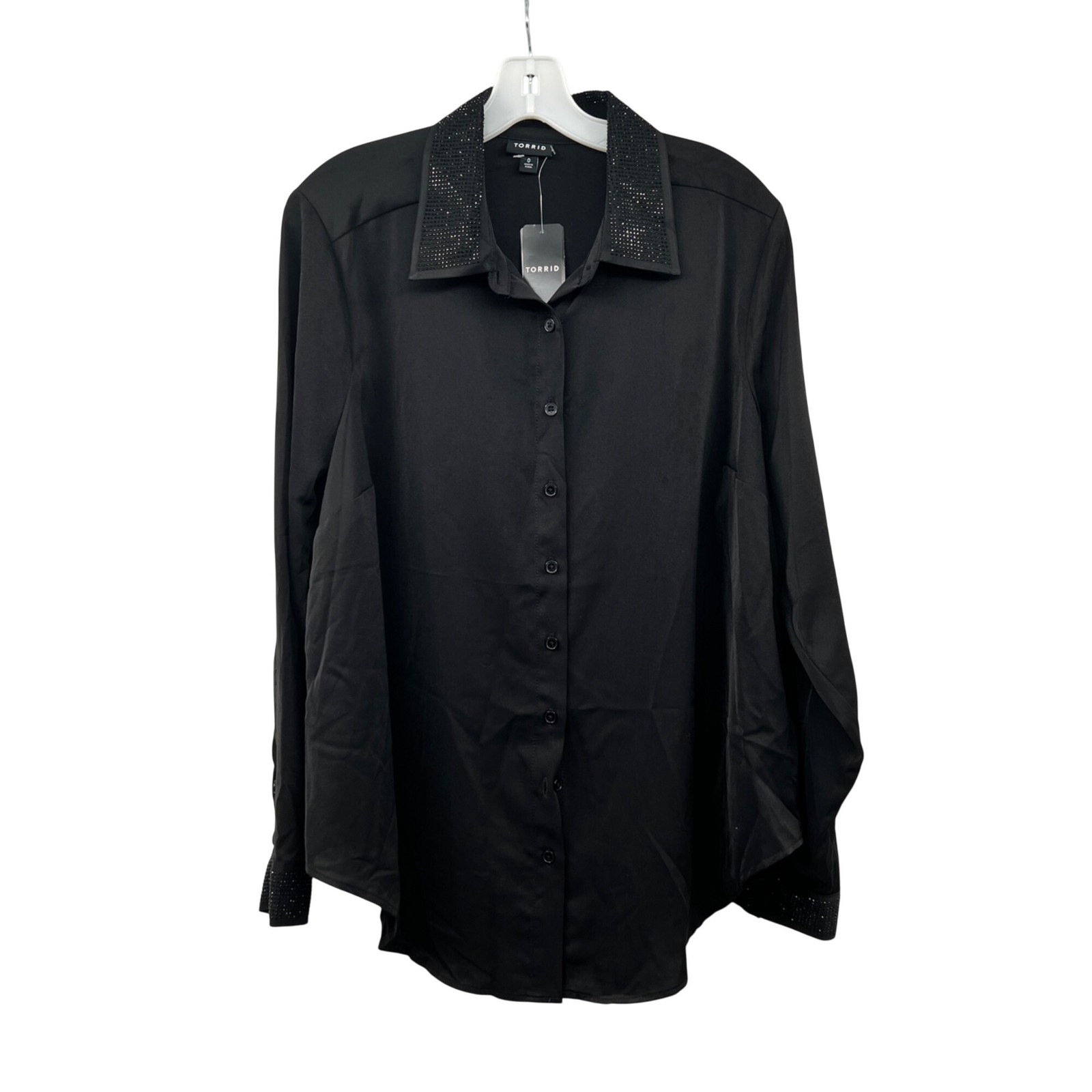 Torrid Embellished Collar Button Up Top Long Sleeve Black Size Large New