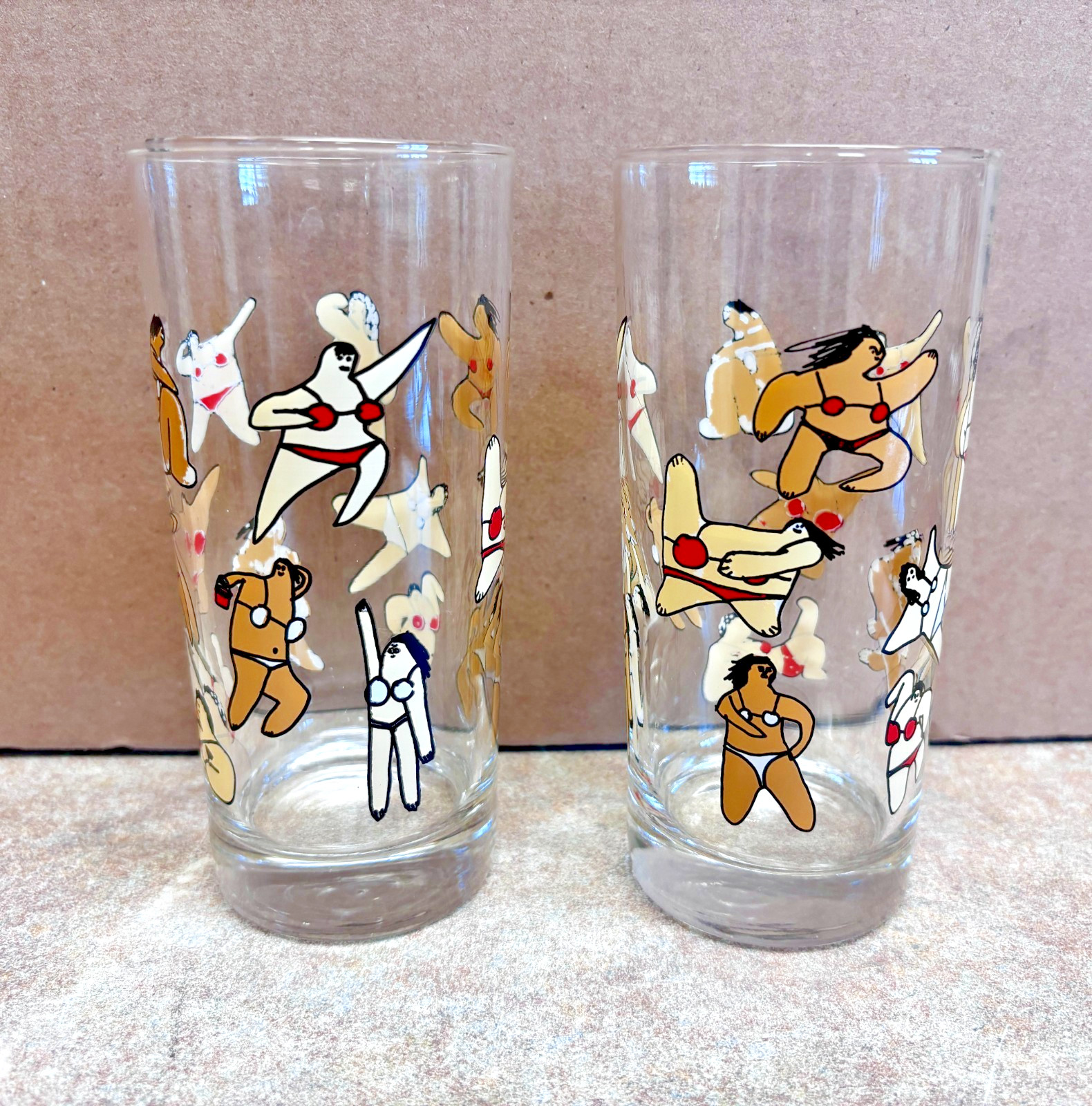 Vintage Novelty 2 Highball Glasses Women of All Sizes Retro Barware Vintage Novelty 2 Highball Glasses Women of All Sizes Retro Barware