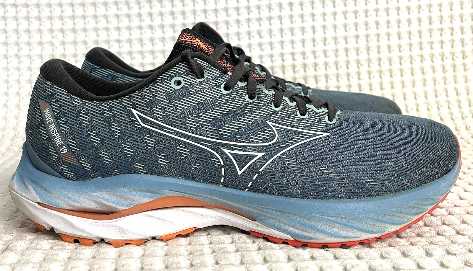 Mizuno Wave Inspire 19 Mens Running Shoes Blue Orange Mesh Size 12 Sneakers