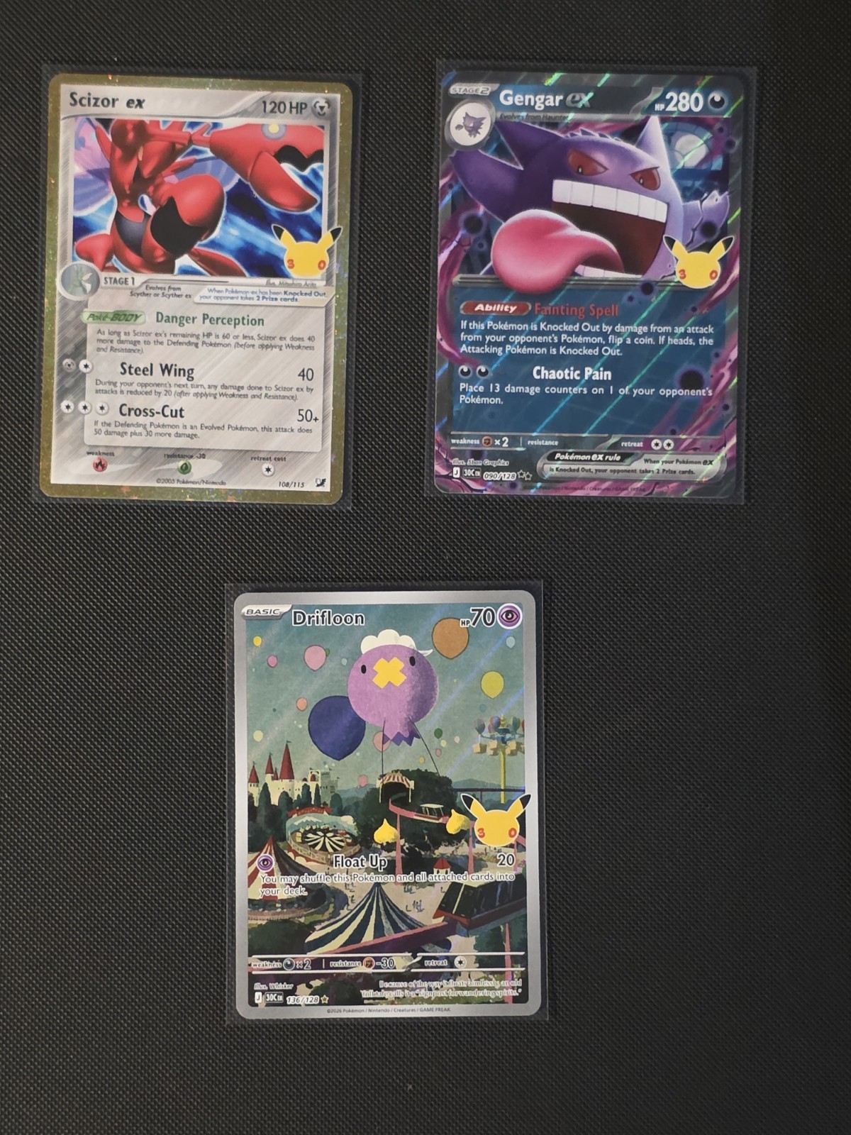 Pokémon 30th Anniversary Lot Of 3 Scizor Ex, Drifloom, And Gengar Pokémon 30th Anniversary Lot Of 3 Scizor Ex, Drifloom, And Gengar