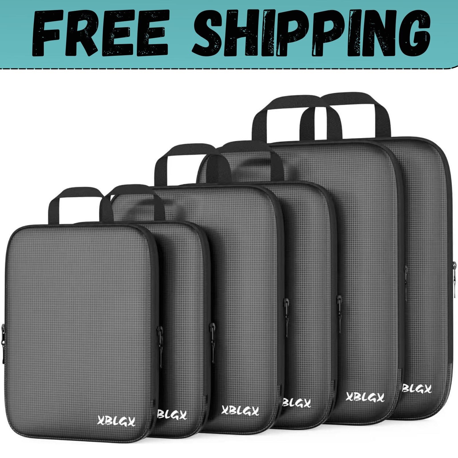 6-Piece Travel Compression Packing Cubes Set Luggage Organizer Bags for Carry-On