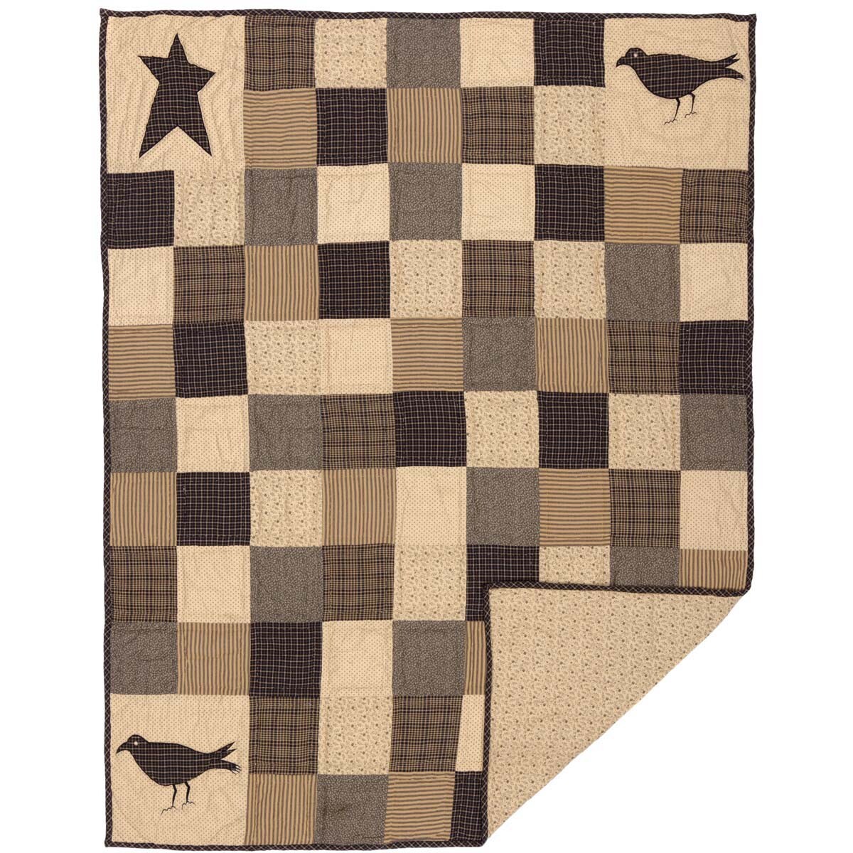 Primitive/Farmhouse Quilted Kettle Grove Appliqué Crow and Star Throw