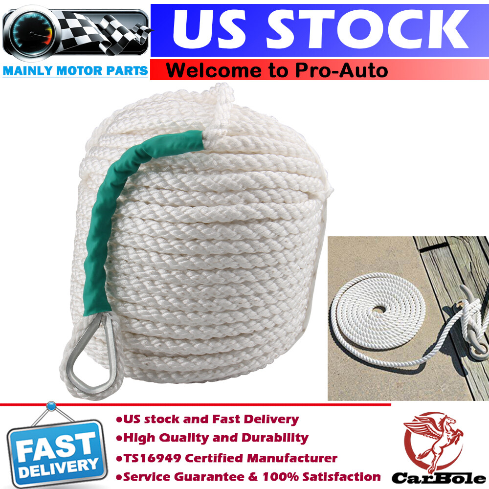 1/2inch 100FT Twisted 3 Strand Nylon Anchor Rope Braided Boat Line with Thimble