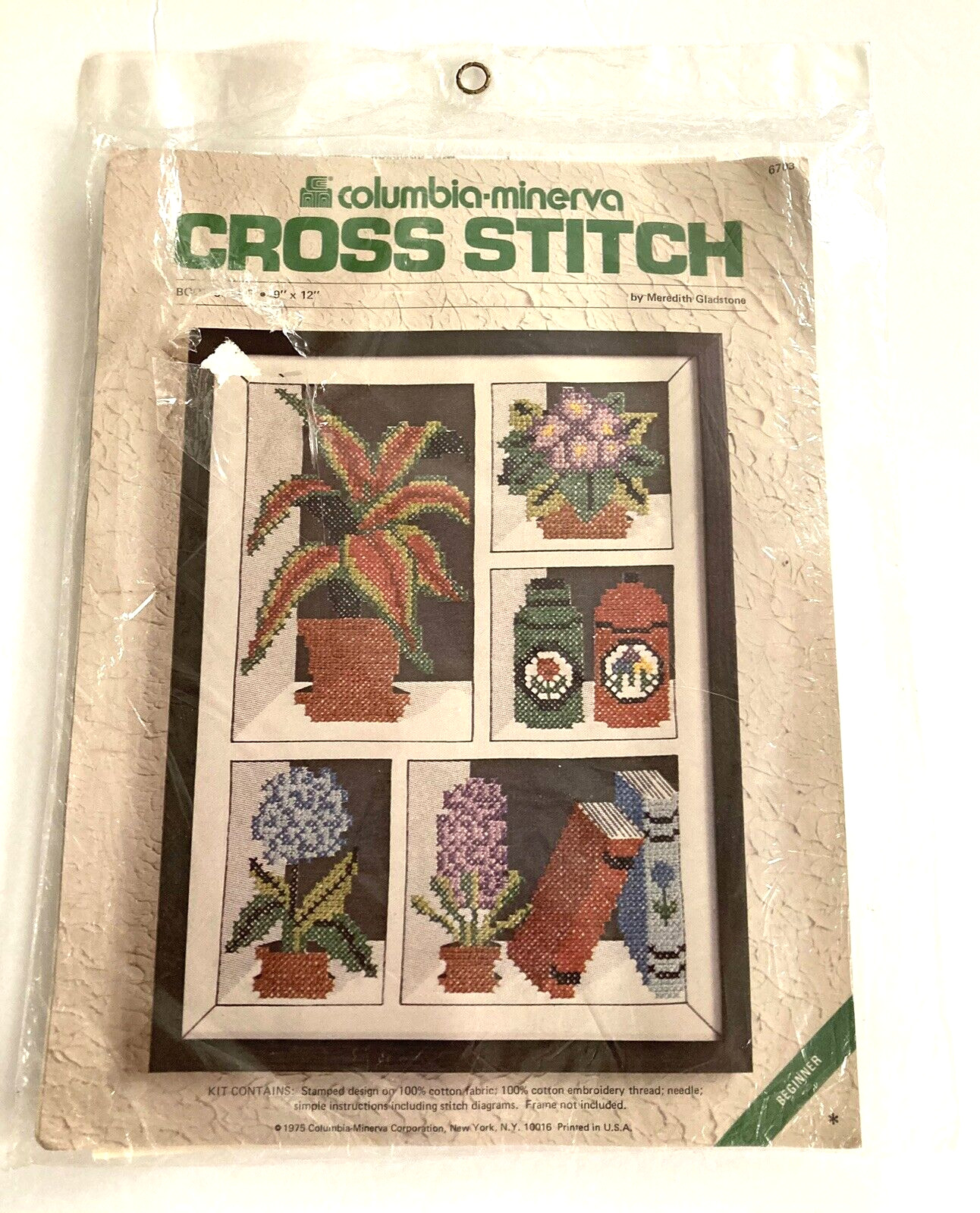 Vtg 1975 Columbia Minerva Cross Stitch Kit Book Shelf Floral Design USA Sealed Vtg 1975 Columbia Minerva Cross Stitch Kit Book Shelf Floral Design USA Sealed