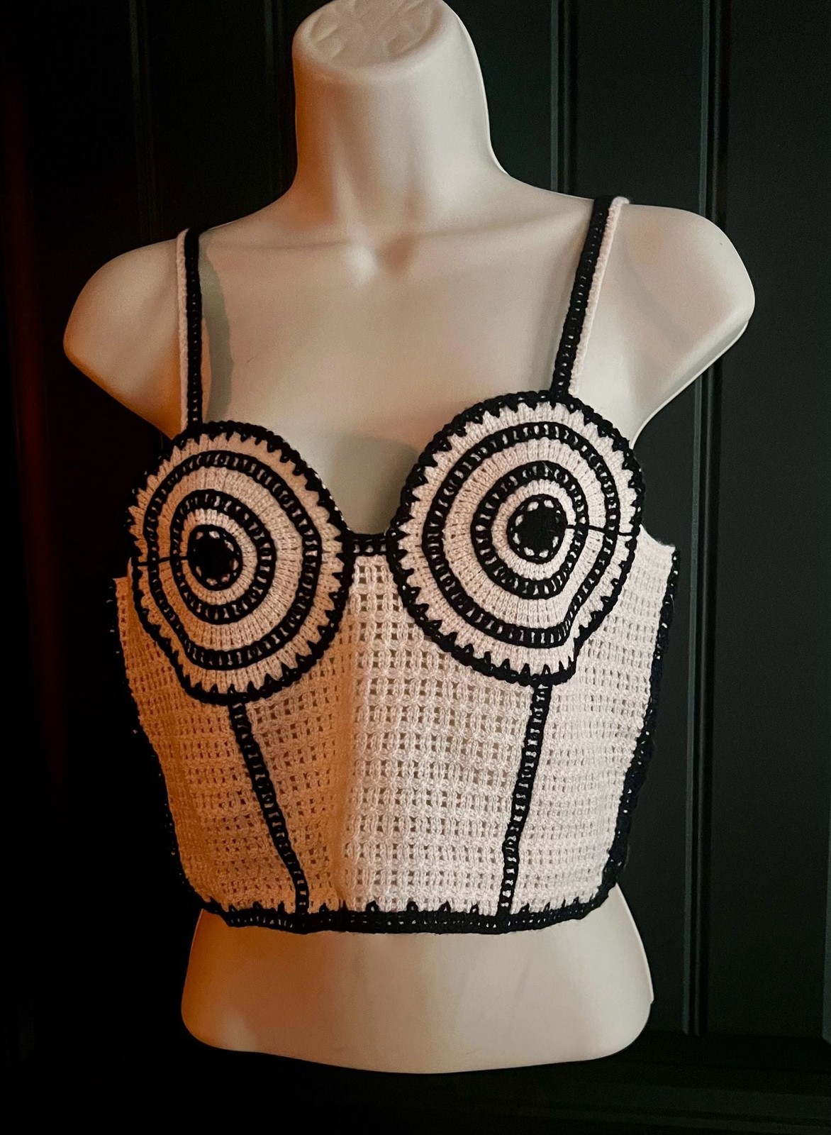 Zara Crochet Corset Top Medium Black Cream