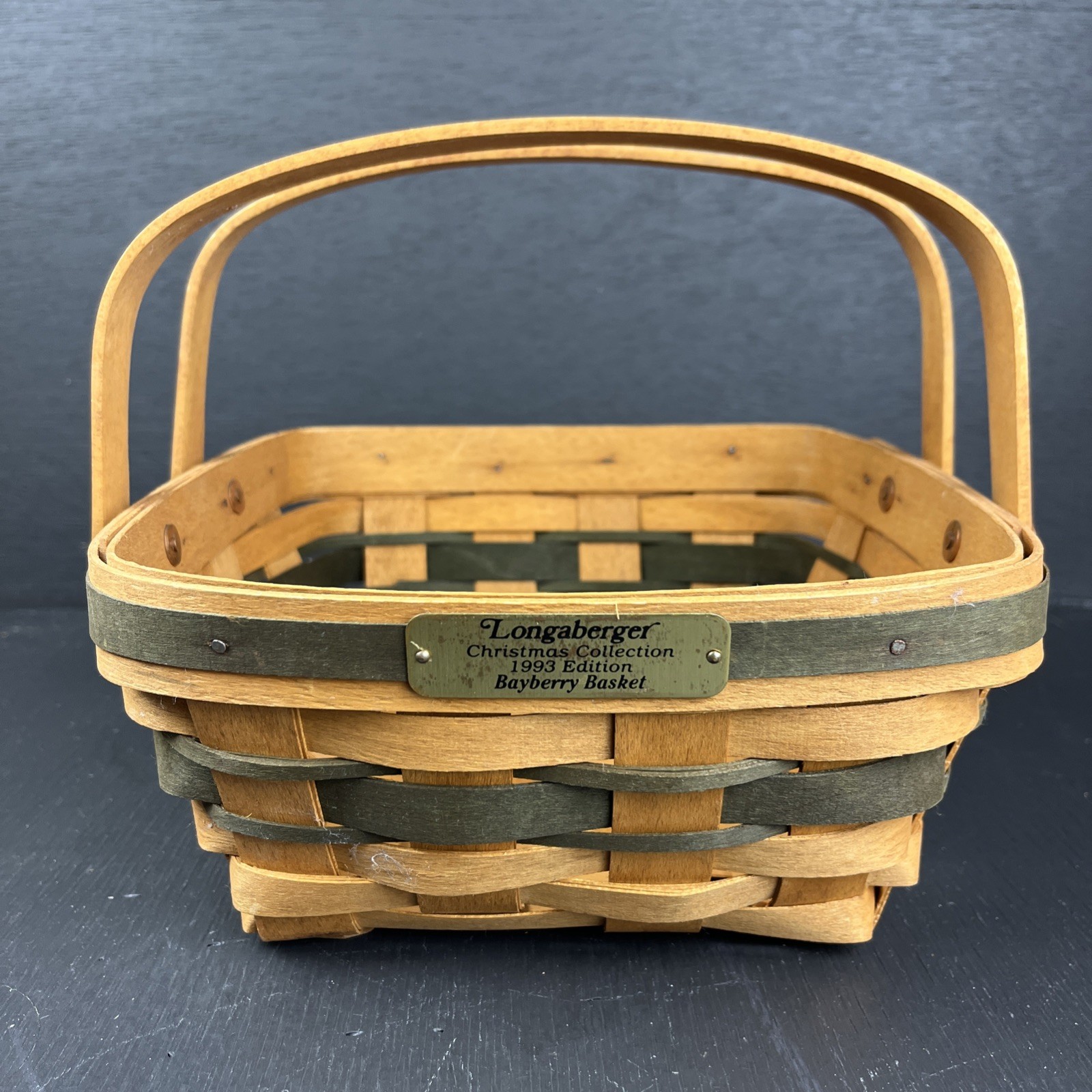 Longaberger Berry Basket 1993 Christmas Collection Square Green Accent Handles