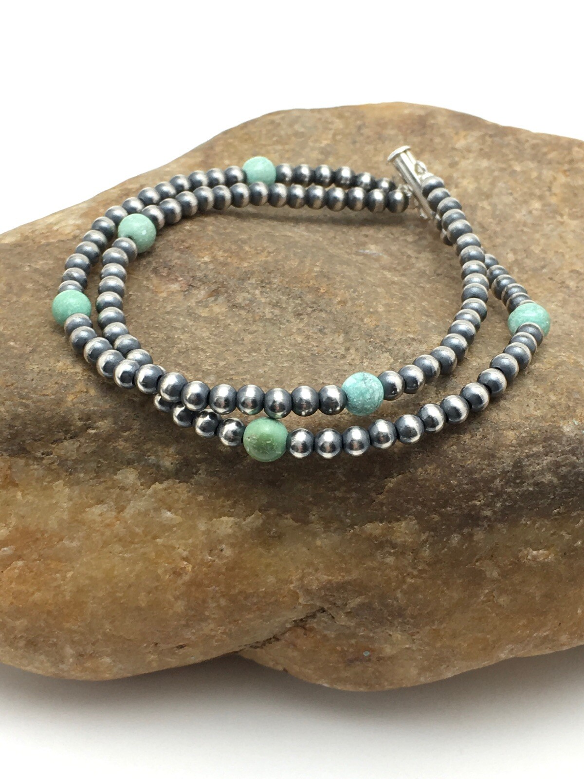 Blue Turquoise Bracelet Navajo Sterling Silver Beads 378 Blue Turquoise Bracelet Navajo Sterling Silver Beads 378