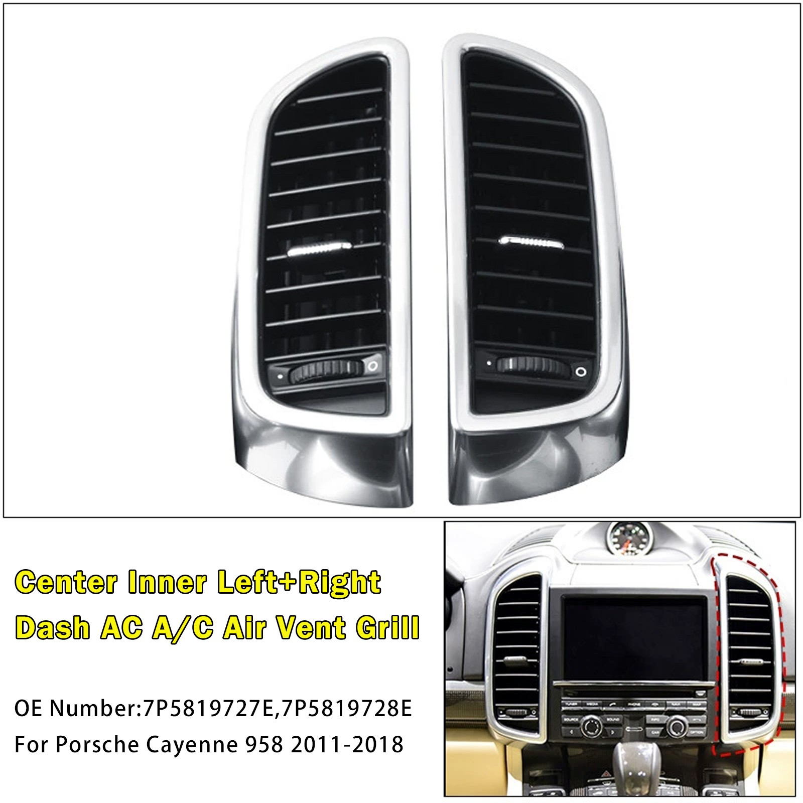 🚘 Center Left+Right Dash A/C Air Vent For Porsche Cayenne 958 2011-2018