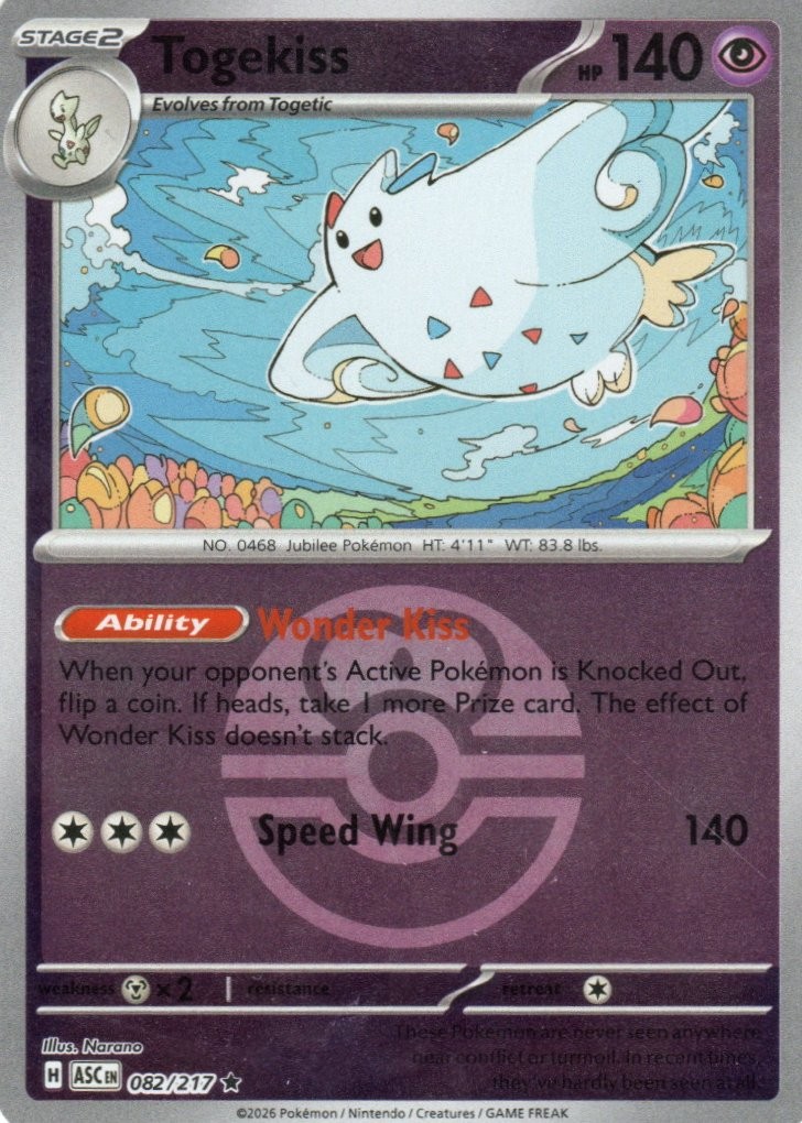 TOGEKISS (LOVE BALL) 082/217 ASCENDED HEROES RARE POKEMON REVERSE HOLO NM