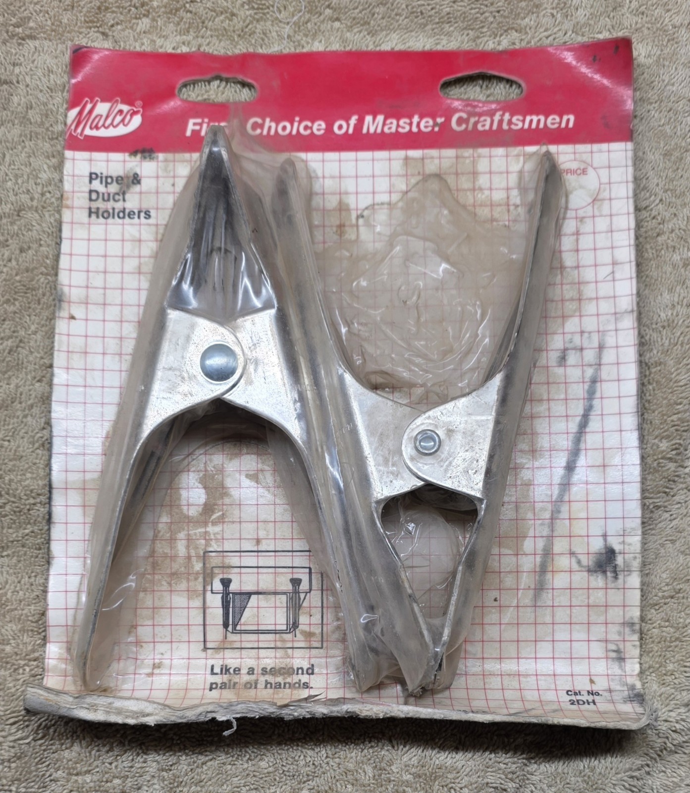 Vintage Malco 2DH Pipe Duct Holder Clamps Set HVAC Sheet Metal Tool NOS USA