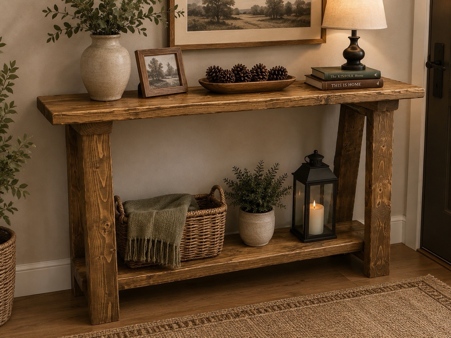 Farmhouse Table/Bench Custom Made Solid Wood Brown 48” Long, 11” Wide, 30” Tall