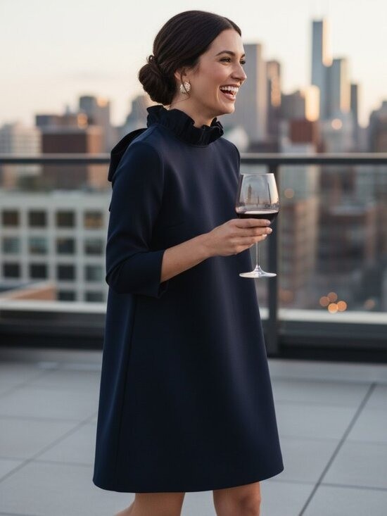 Tuckernuck Navy Daphne Mock Neck Long Sleeve Bow Formal Mini Dress Size L NEW Tuckernuck Navy Daphne Mock Neck Long Sleeve Bow Formal Mini Dress Size L NEW