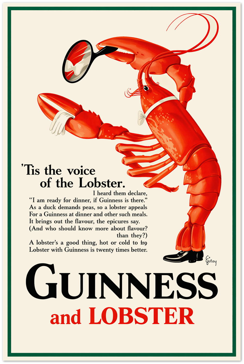 Classic Guinness and Lobster Vintage Ad Poster