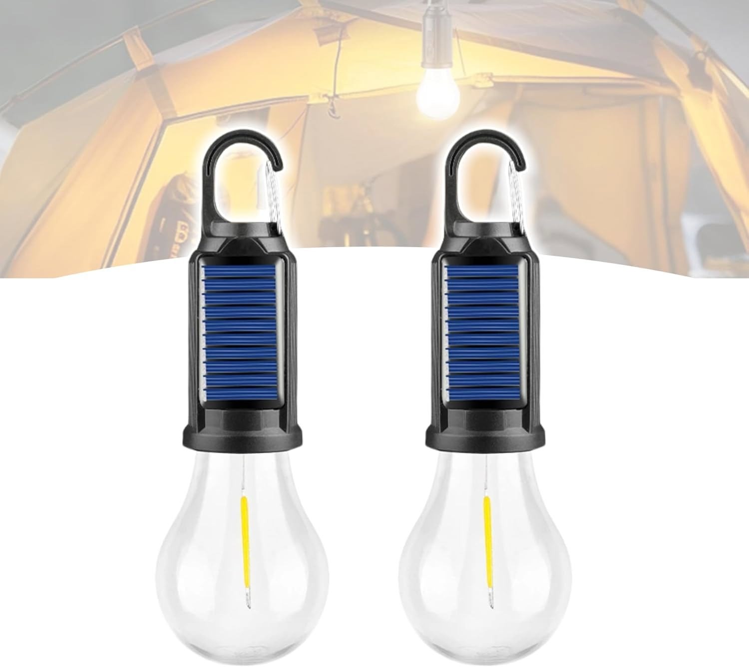 2Pcs Solar Powered Hanging LED Light Bulb Outdoor Waterproof Tent Camping Lights
