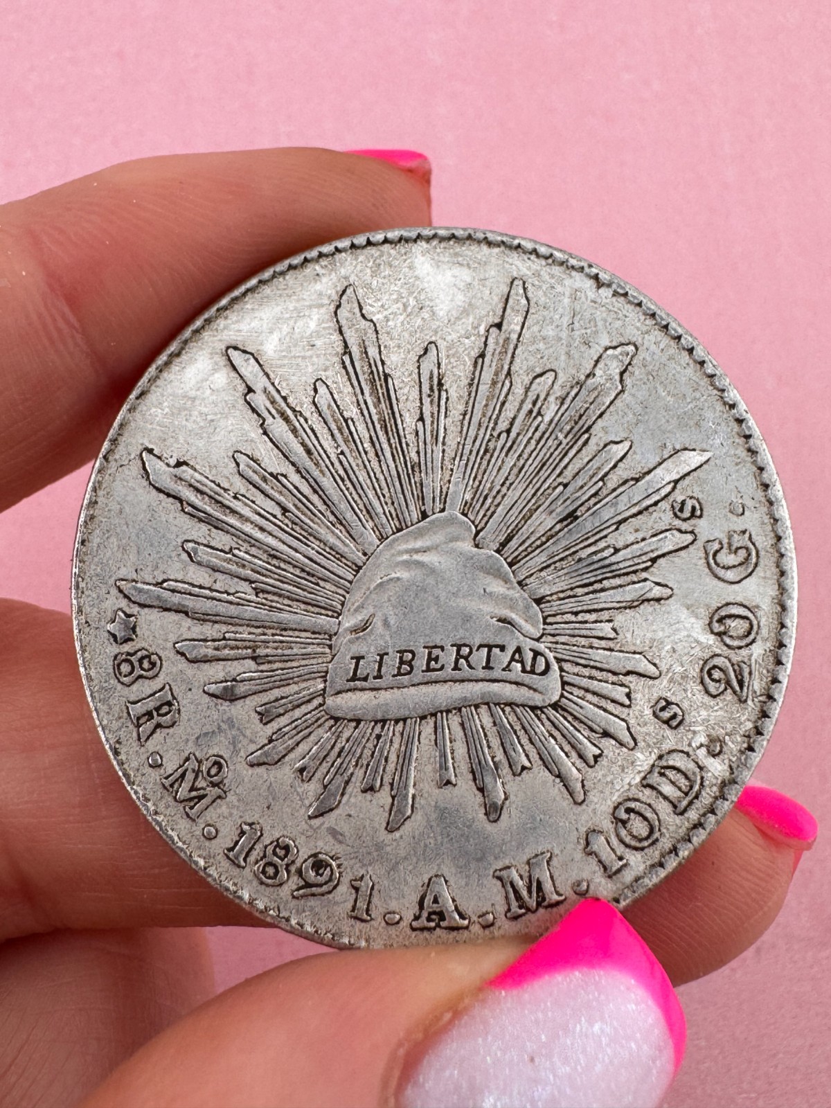 8 Reales M. 1891 A.M. 10D. 20G. Mexico Coin