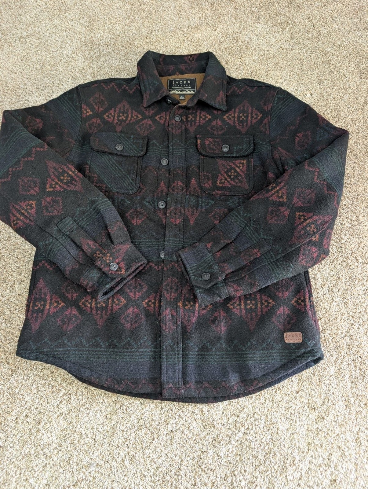 Jachs New York Aztec Flannel Shirt Jacket Size L Black Wool Blend