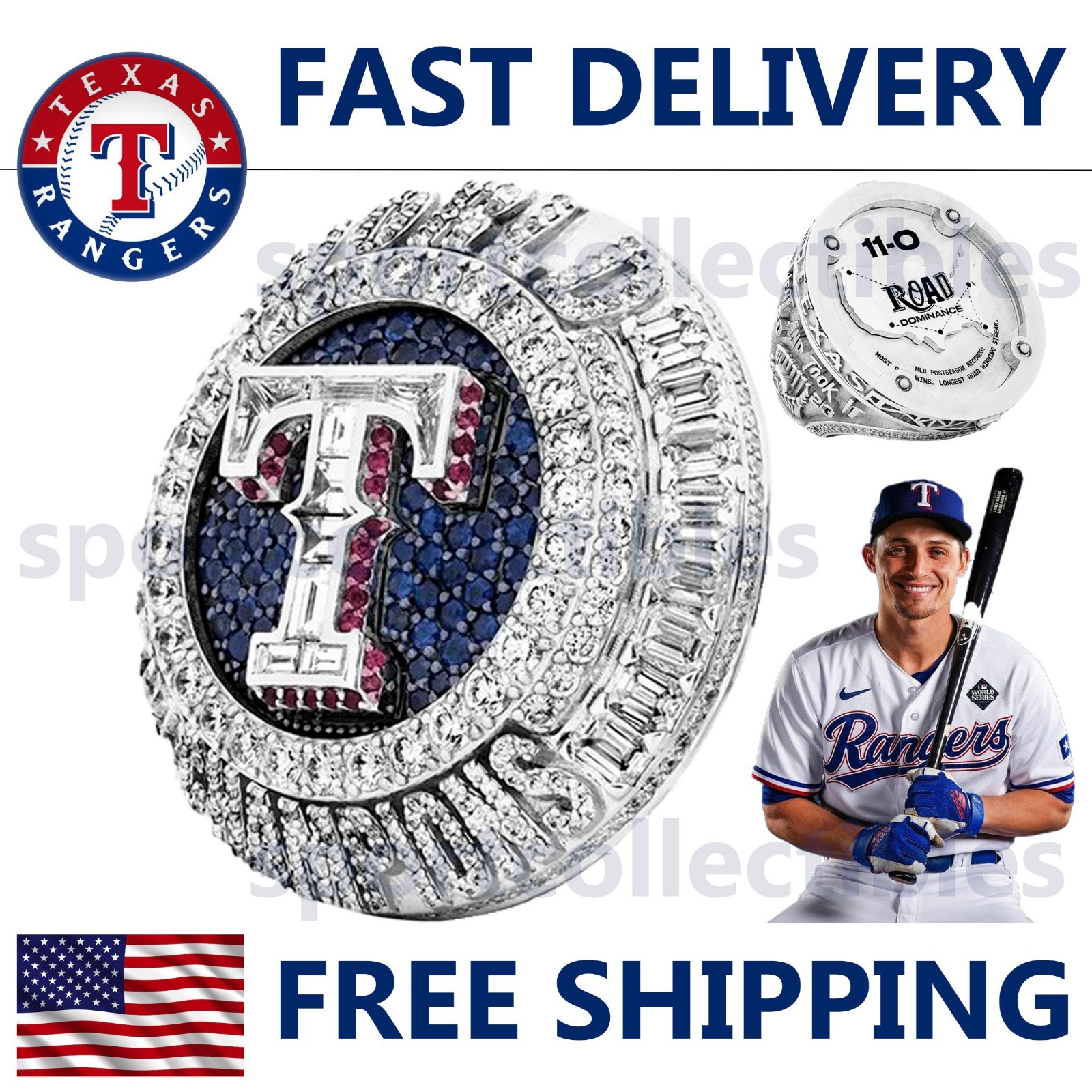 2023 Texas Rangers World Series Ring - SEAGER #5 NEW - Fan Gift MLB Replica Ring