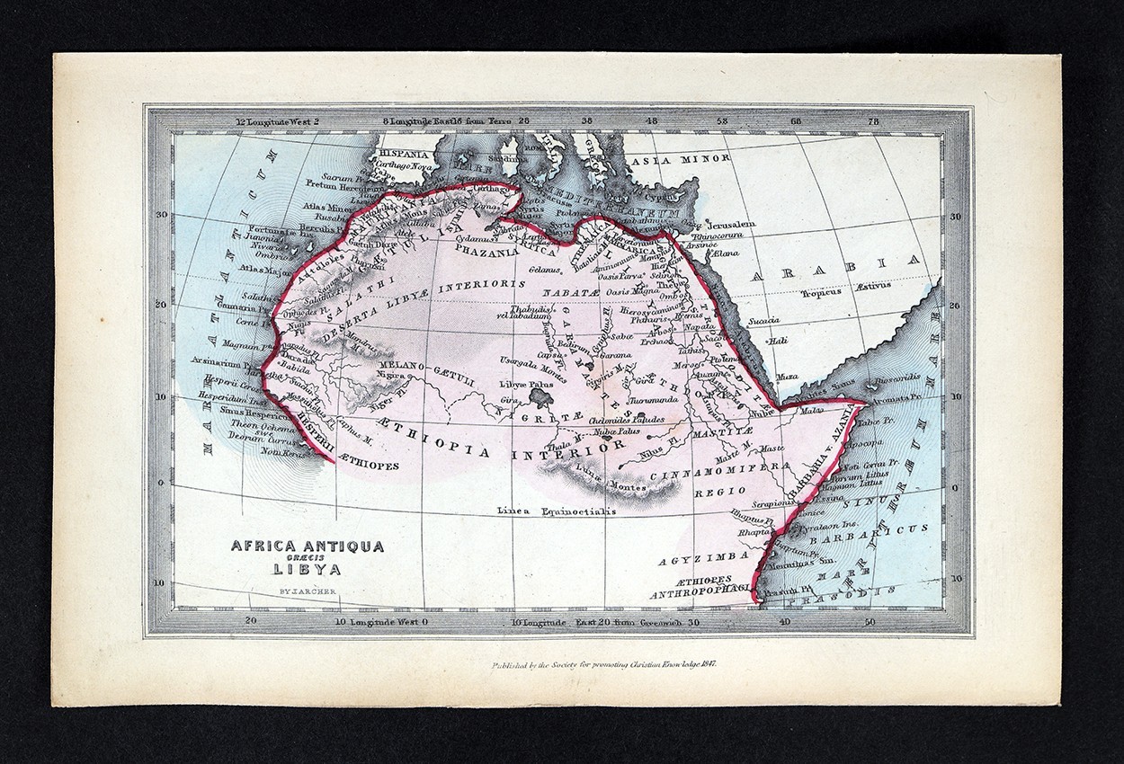 1847 Archer Map Ancient North Africa Libya Mauritania Egypt Ethiopia Sahara SPCK
