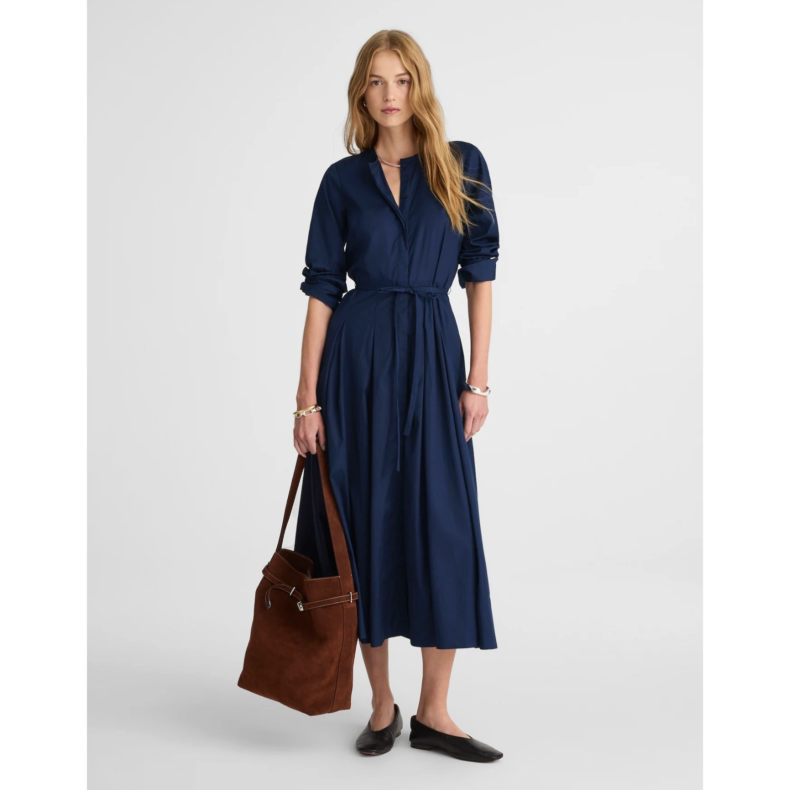 Madewell Tie Waist Midi Shirtdress Classic Minimalist Midnight Navy US 8 NWT Madewell Tie Waist Midi Shirtdress Classic Minimalist Midnight Navy US 8 NWT