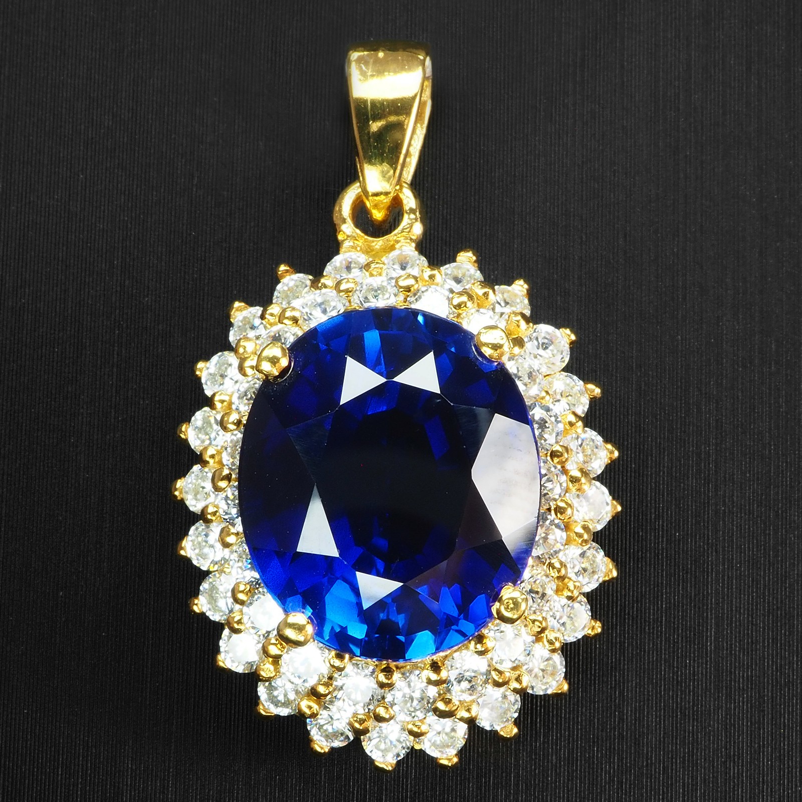 DOUBLE HALO PENDANTS 24K GOLD 925 STERLING SILVER VIVID BLUE SAPPHIRE 9.05CT