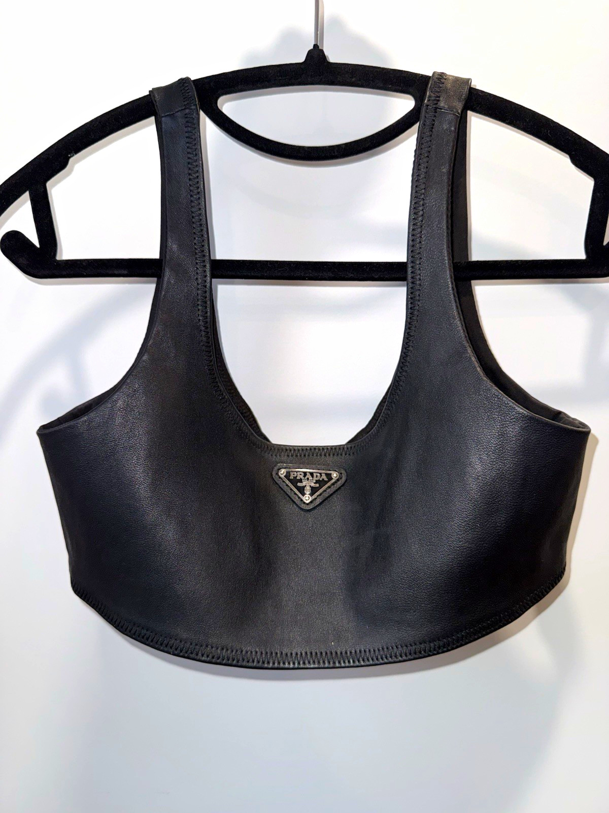 Prada Black Leather lambskin Camisole Crop Top S Rare Out of Stock Bralette