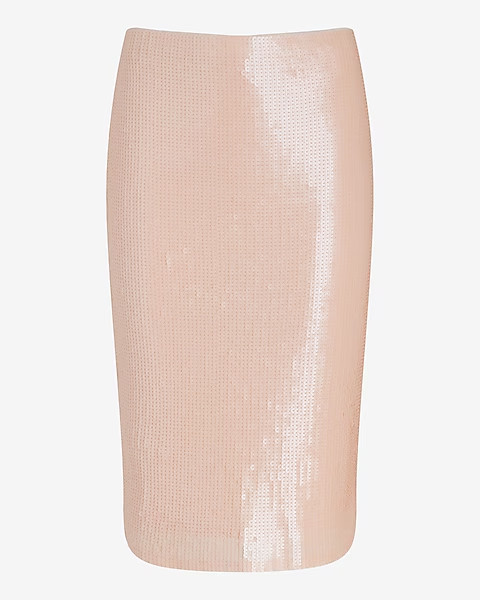 Express Super High Waisted Sequin Midi Pencil Skirt Women Size Large Nude Peach