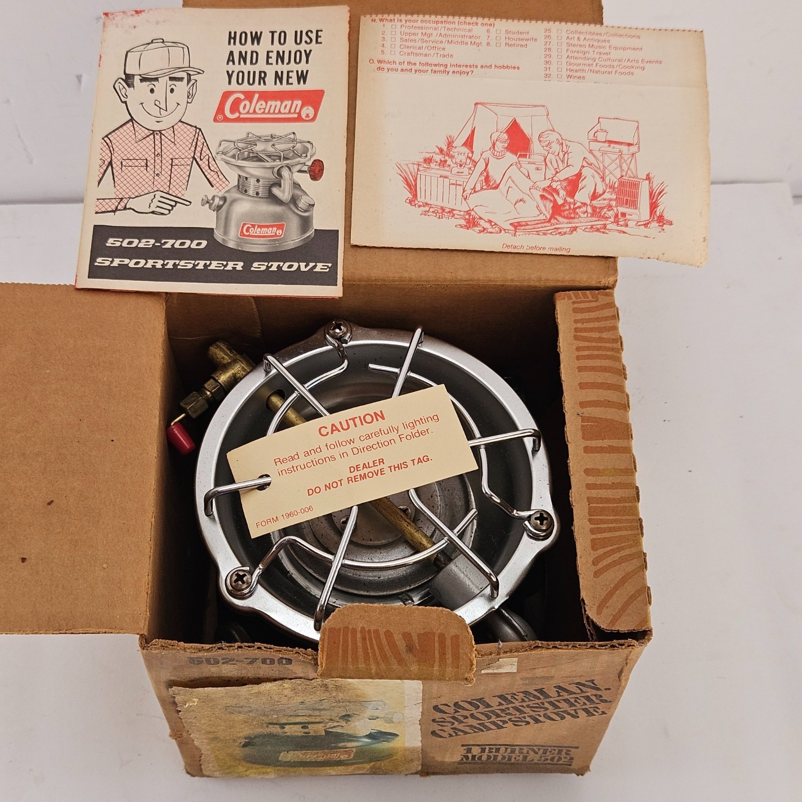 Coleman 502 Sportster Camp Stove 1 Burner NOS Box Manual Vtg
