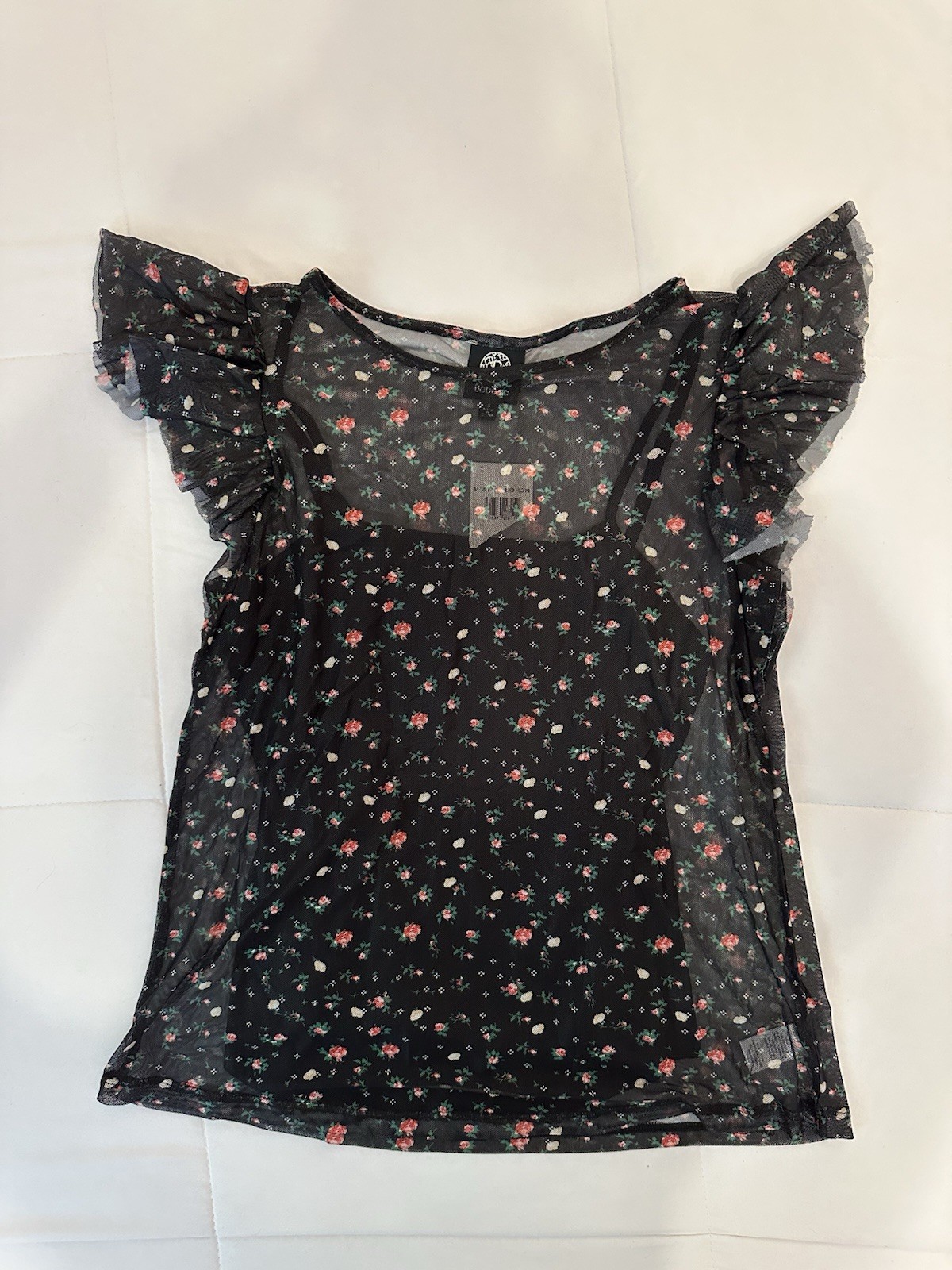 Bobeau Black Sheer Floral Blouse Layered Cami Top Women’s Small NWT