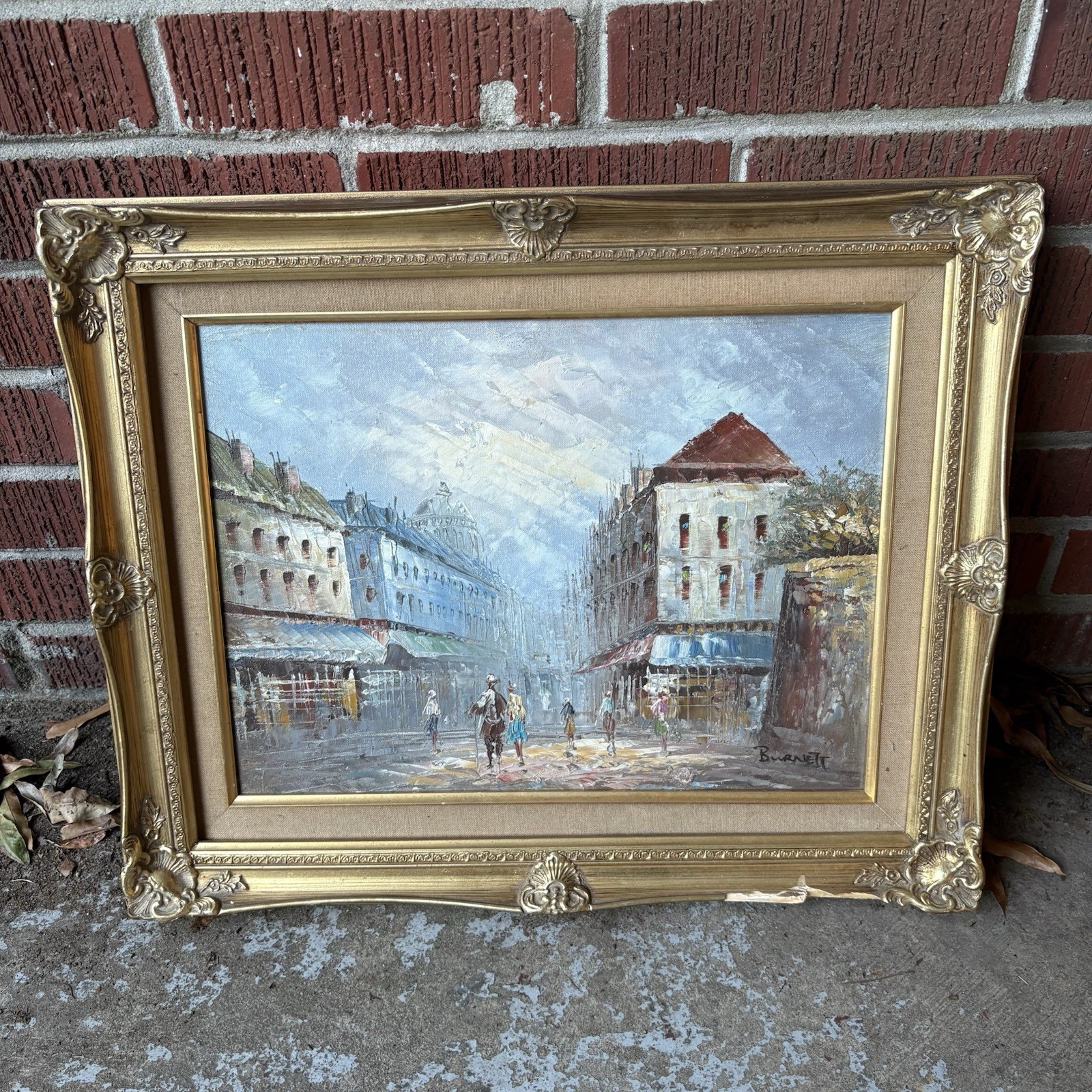 VTG 70’s Caroline Burnett Signed Oil Painting Paris Street Scene Framed 21x17