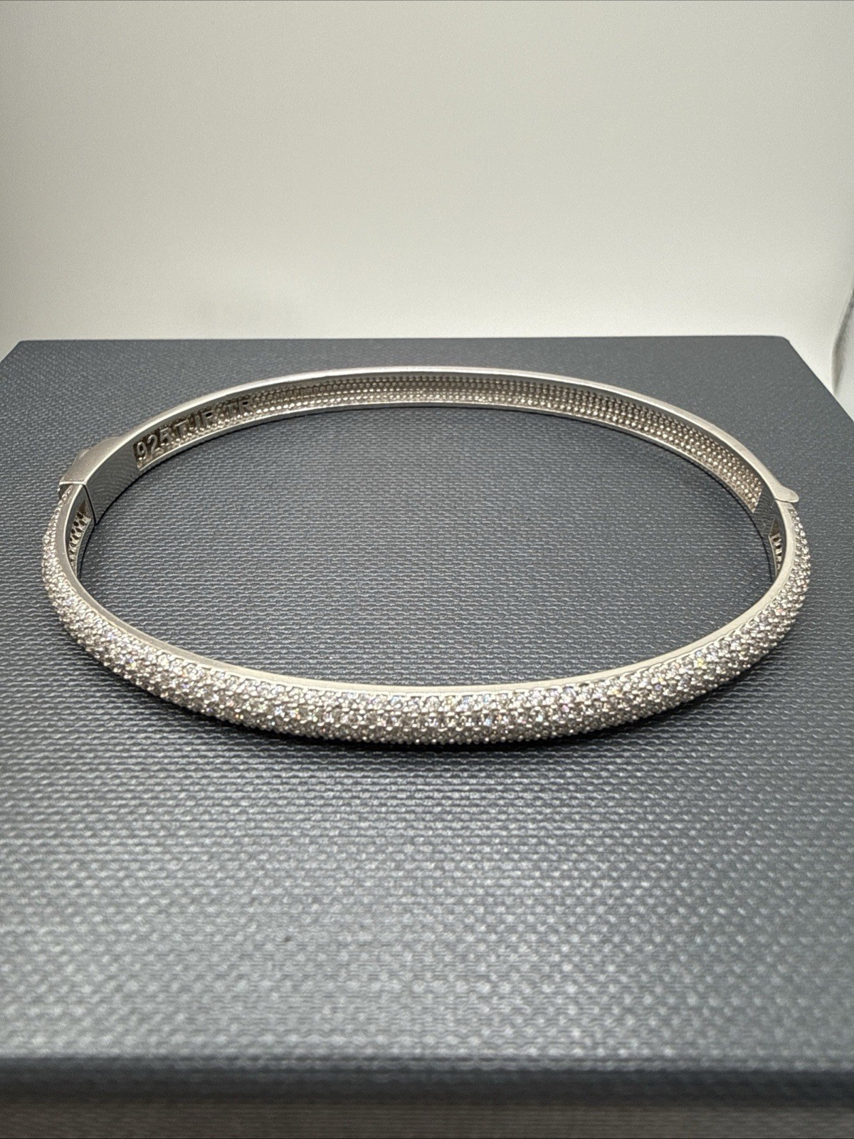 Absolute Sterling Silver 925 Pave Diamond Simulant Oval Bangle Bracelet