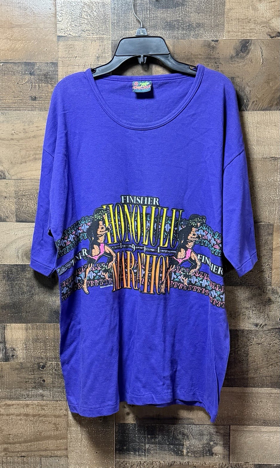 Vintage Gecko Hawaii Honolulu Marathon Finisher Tee XL USA JAL Purple
