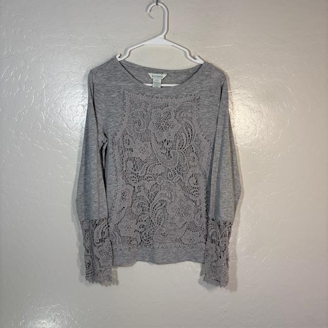 Sundance Shirt Womens Medium Gray Floral Crochet Lace Long Sleeve Jersey Top
