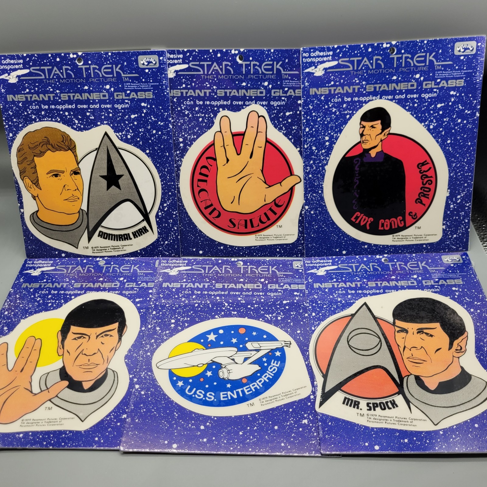 6 Vtg 1979 Star Trek The Motion Picture Instant Stained Glass Decal Complete Set 6 Vtg 1979 Star Trek The Motion Picture Instant Stained Glass Decal Complete Set
